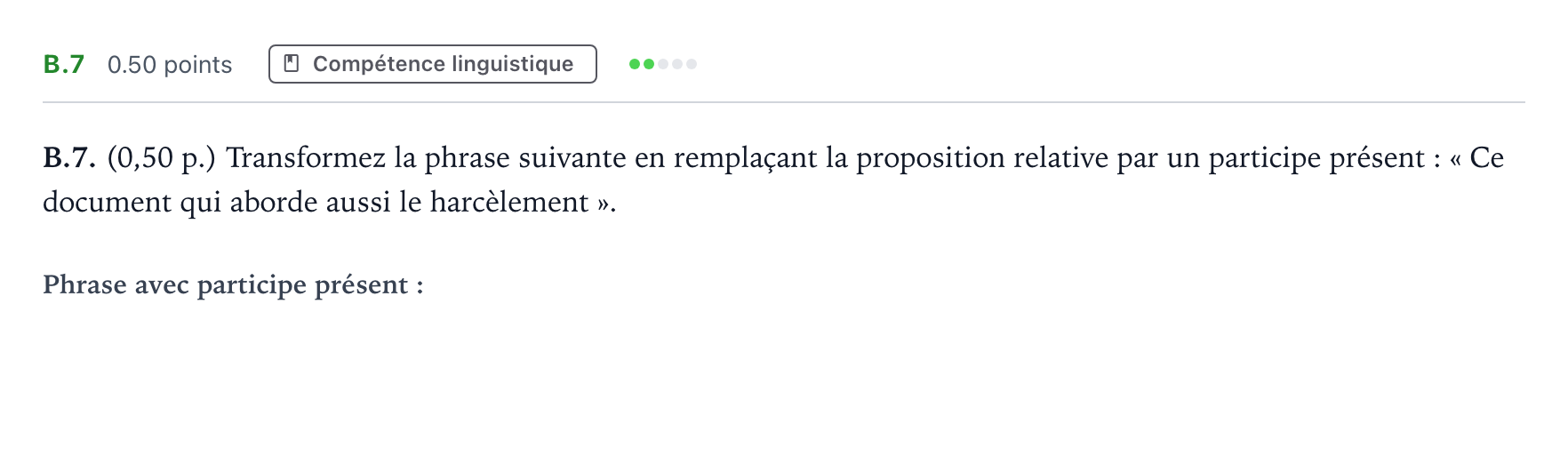 Enunciado: Ejercicio B.7 · Francés PAU Andalucía Ordinaria Suplente 2023