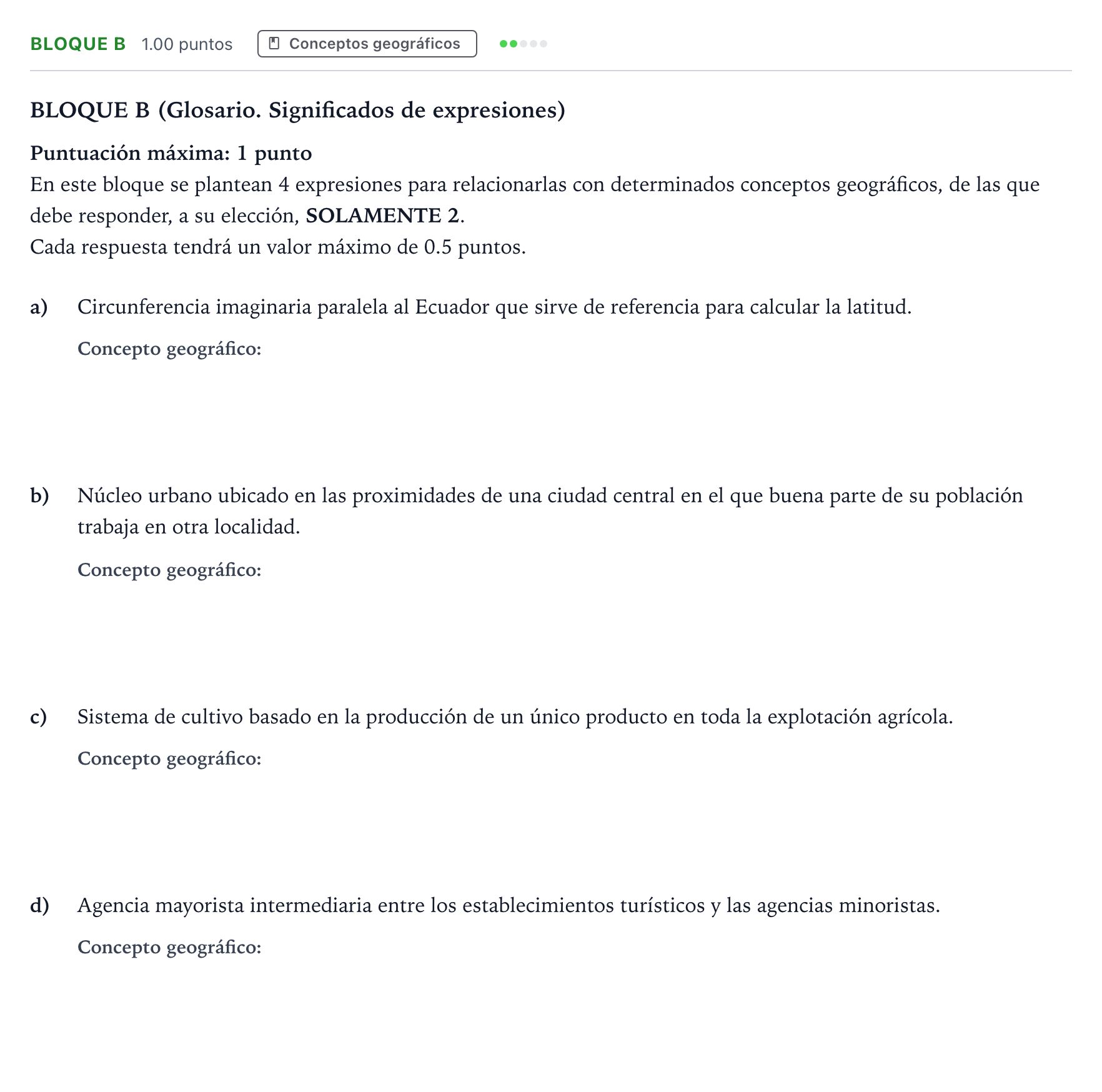 Enunciado: Bloque B · Geografía PAU Andalucía Extraordinaria Suplente 2023