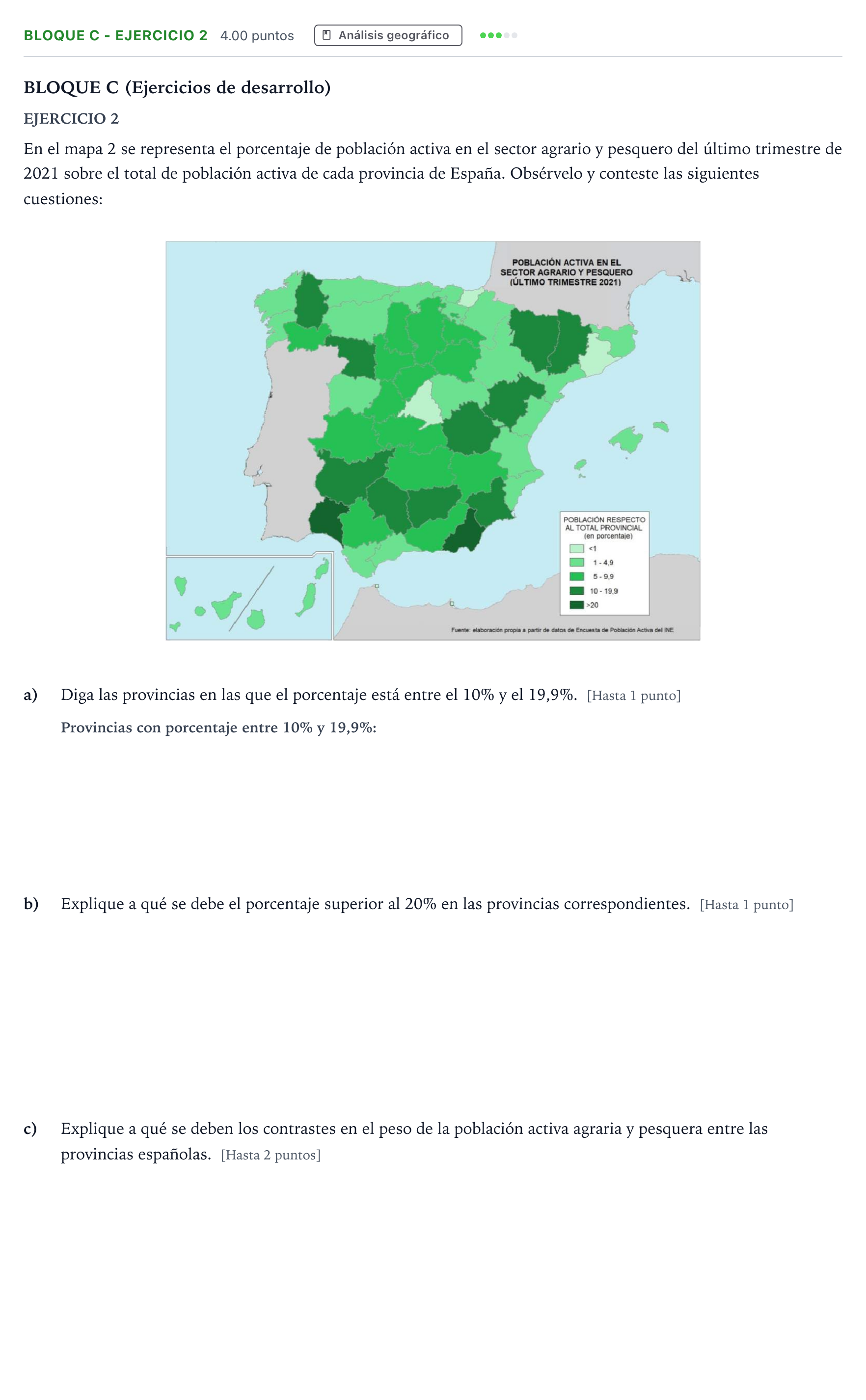 Enunciado: Bloque C - Ejercicio 2 · Geografía PAU Andalucía Extraordinaria Suplente 2023