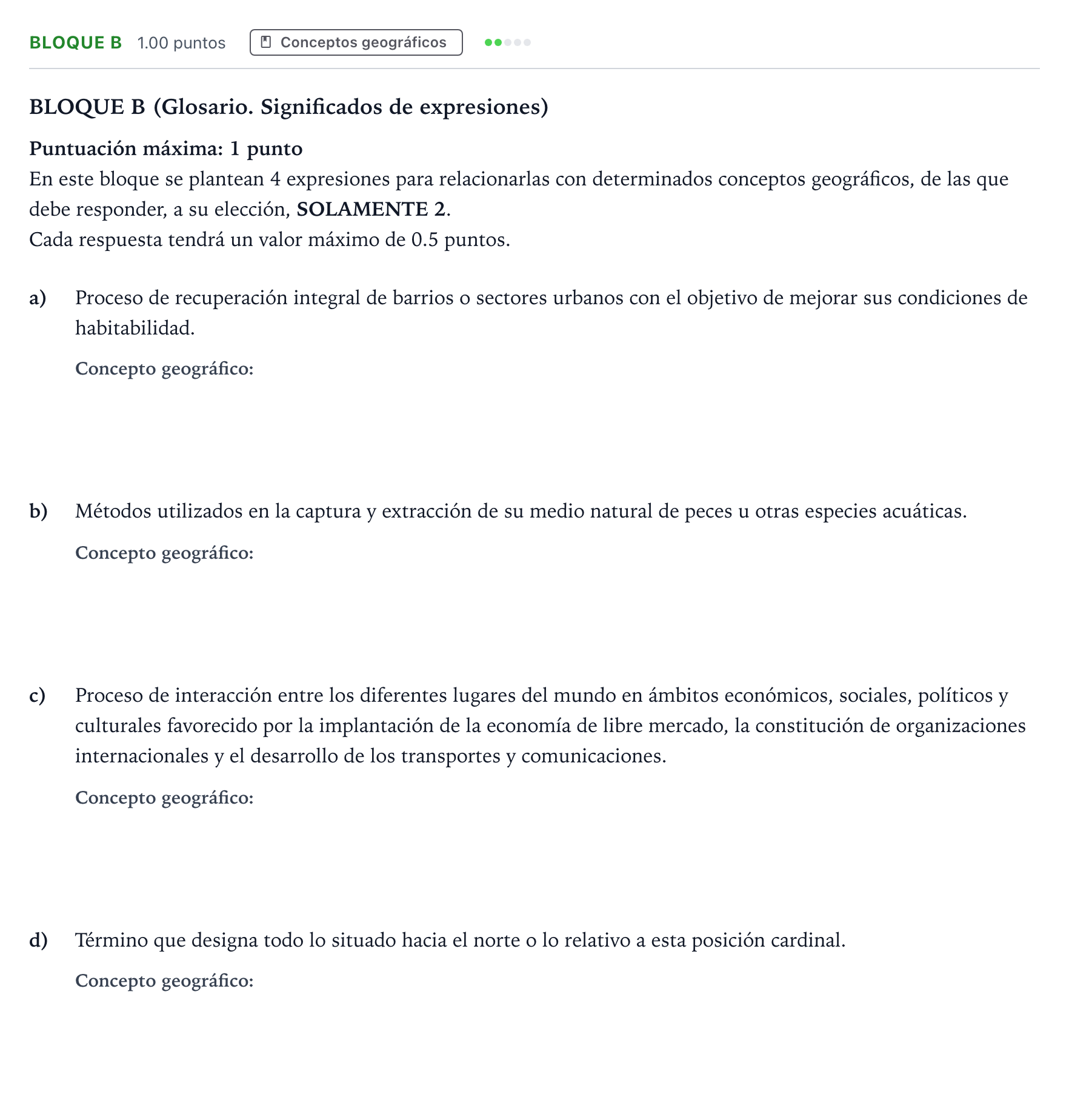 Enunciado: Bloque B · Geografía PAU Andalucía Extraordinaria Titular 2023