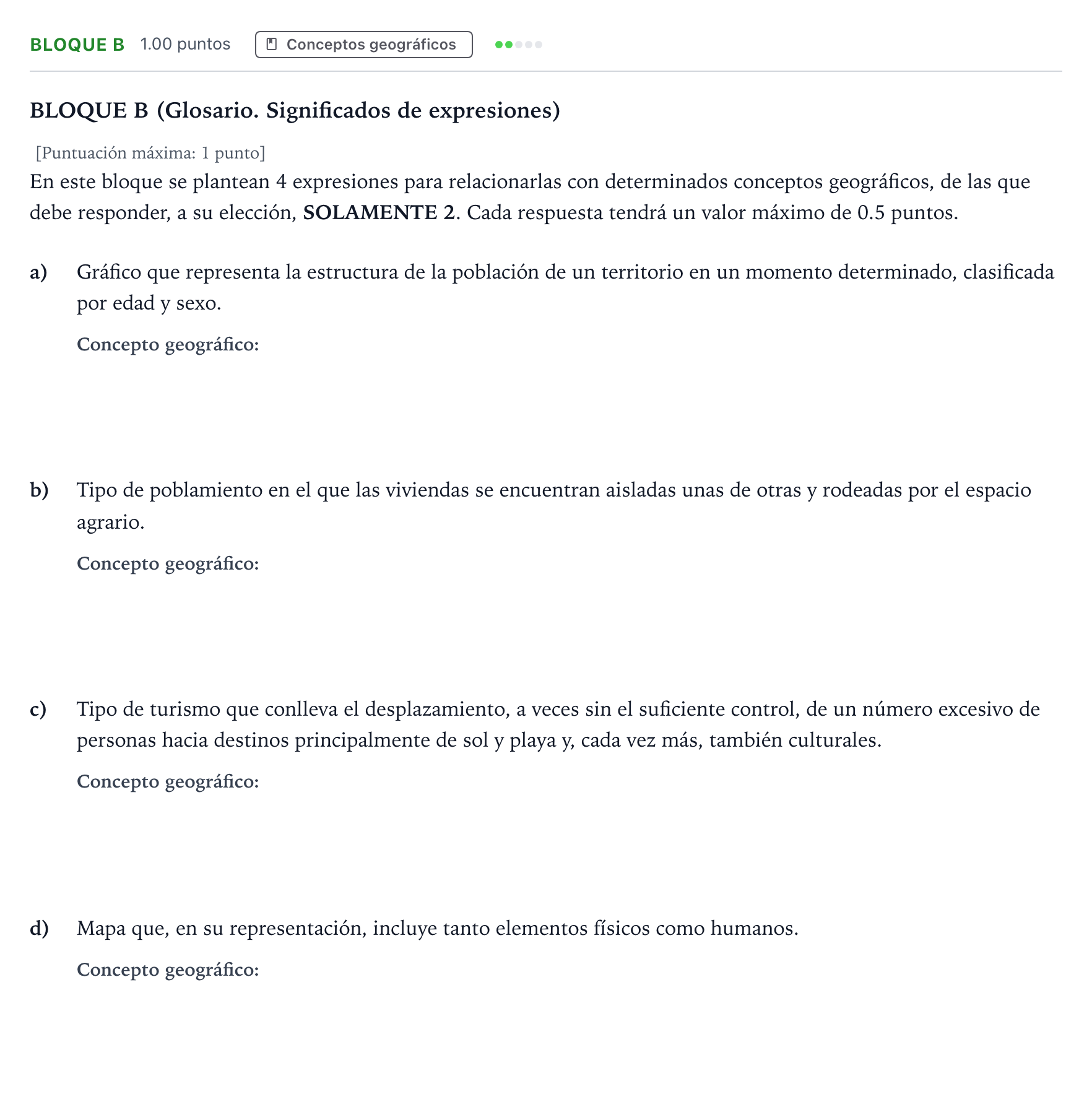Enunciado: Bloque B · Geografía PAU Andalucía Ordinaria Reserva 2023