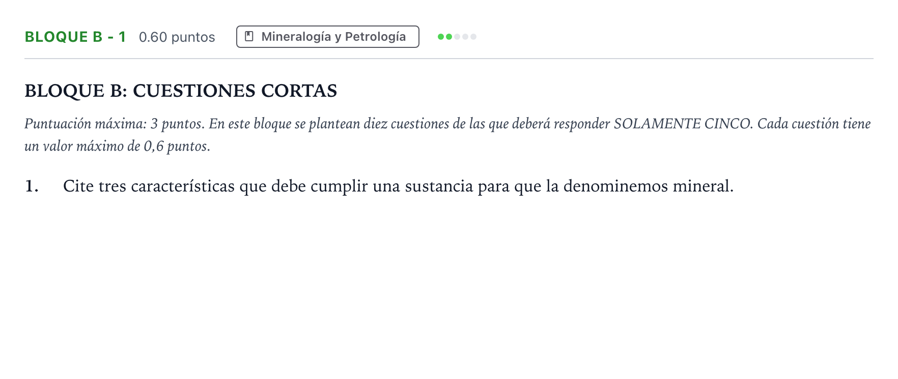 Enunciado: Bloque B - 1 · Geología PAU Andalucía Extraordinaria Reserva 2023