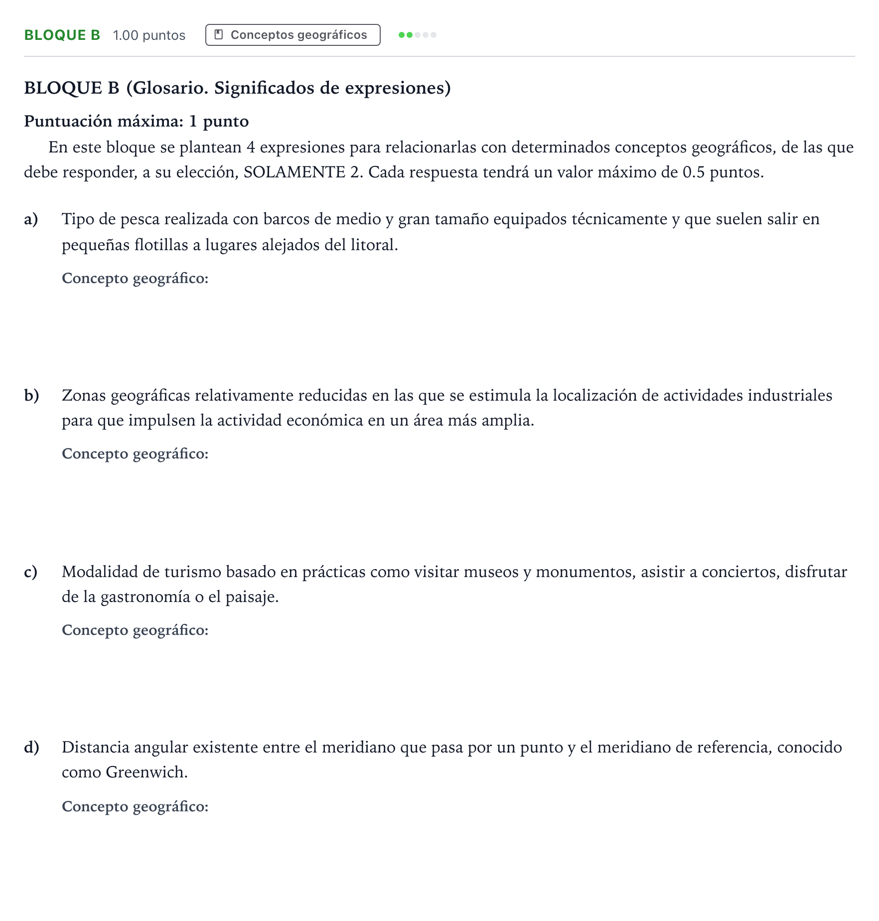 Enunciado: Bloque B · Geografía PAU Andalucía Ordinaria Suplente 2023