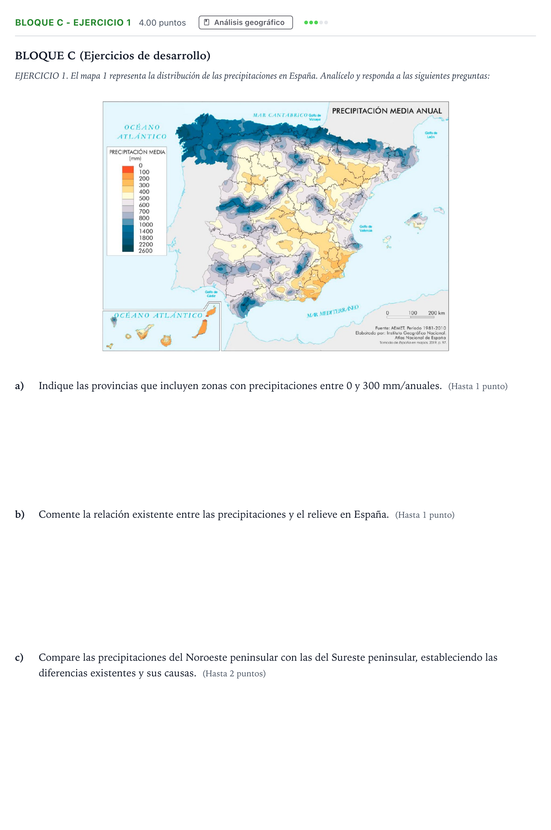 Enunciado: Bloque C - Ejercicio 1 · Geografía PAU Andalucía Ordinaria Titular 2023
