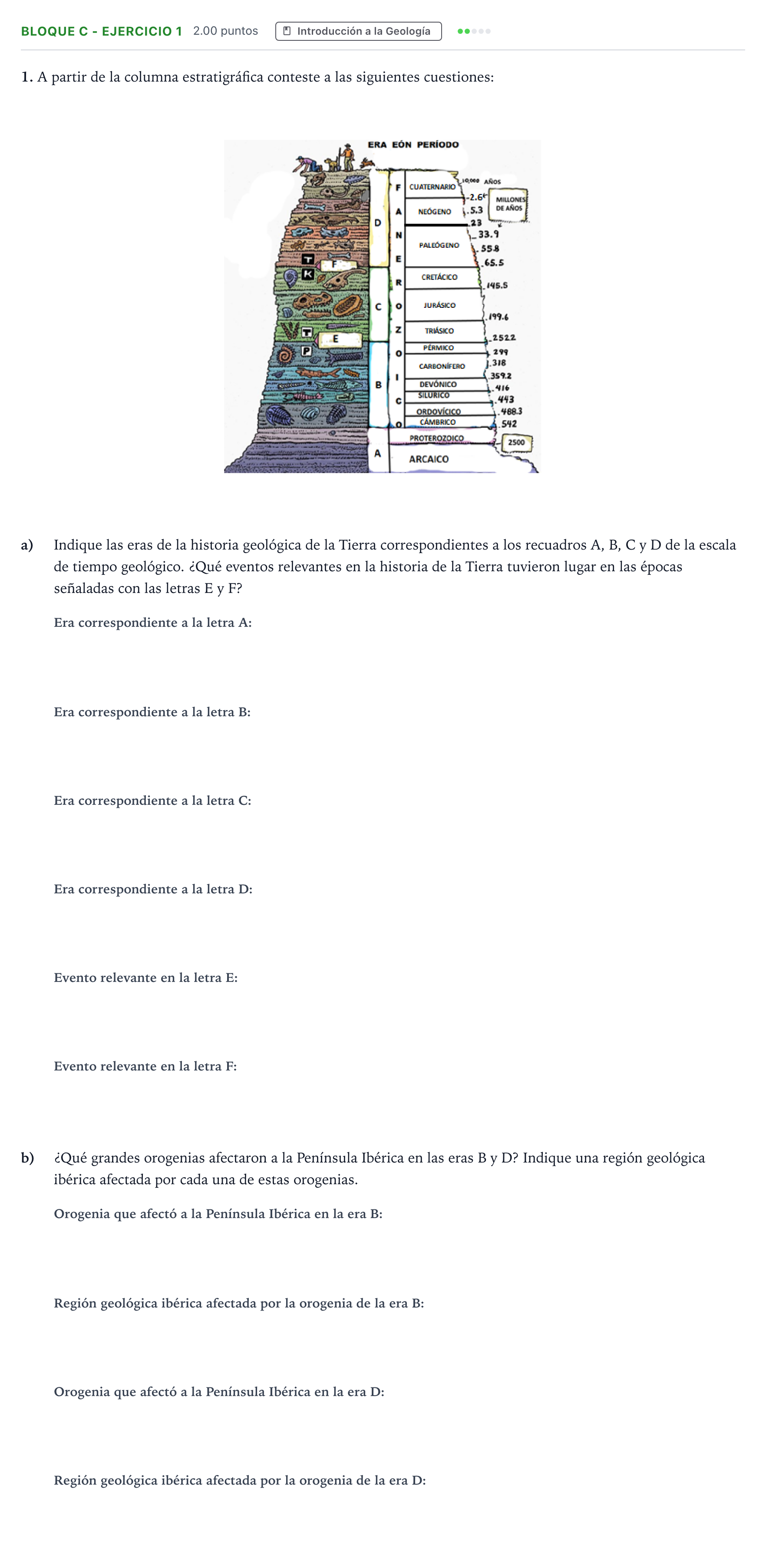 Enunciado: Bloque C - Ejercicio 1 · Geología PAU Andalucía Ordinaria Reserva 2023