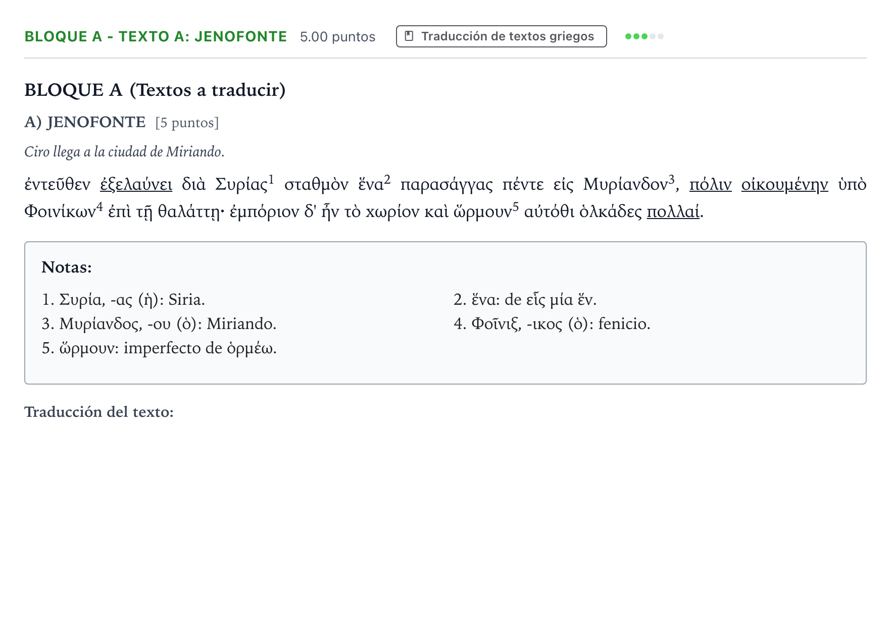 Enunciado: Bloque A - Texto A: Jenofonte · Griego II PAU Andalucía Extraordinaria Titular 2023