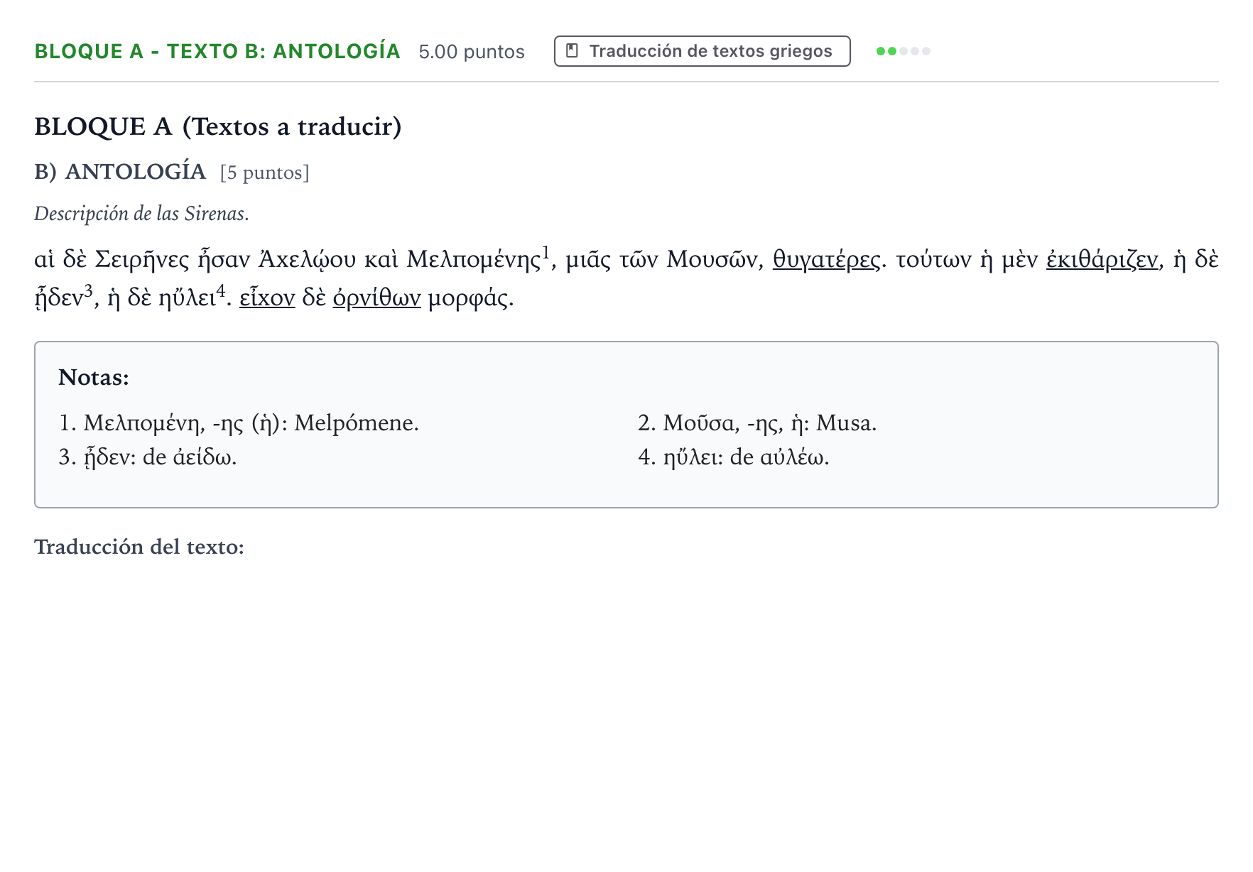 Enunciado: Bloque A - Texto B: Antología · Griego II PAU Andalucía Extraordinaria Titular 2023
