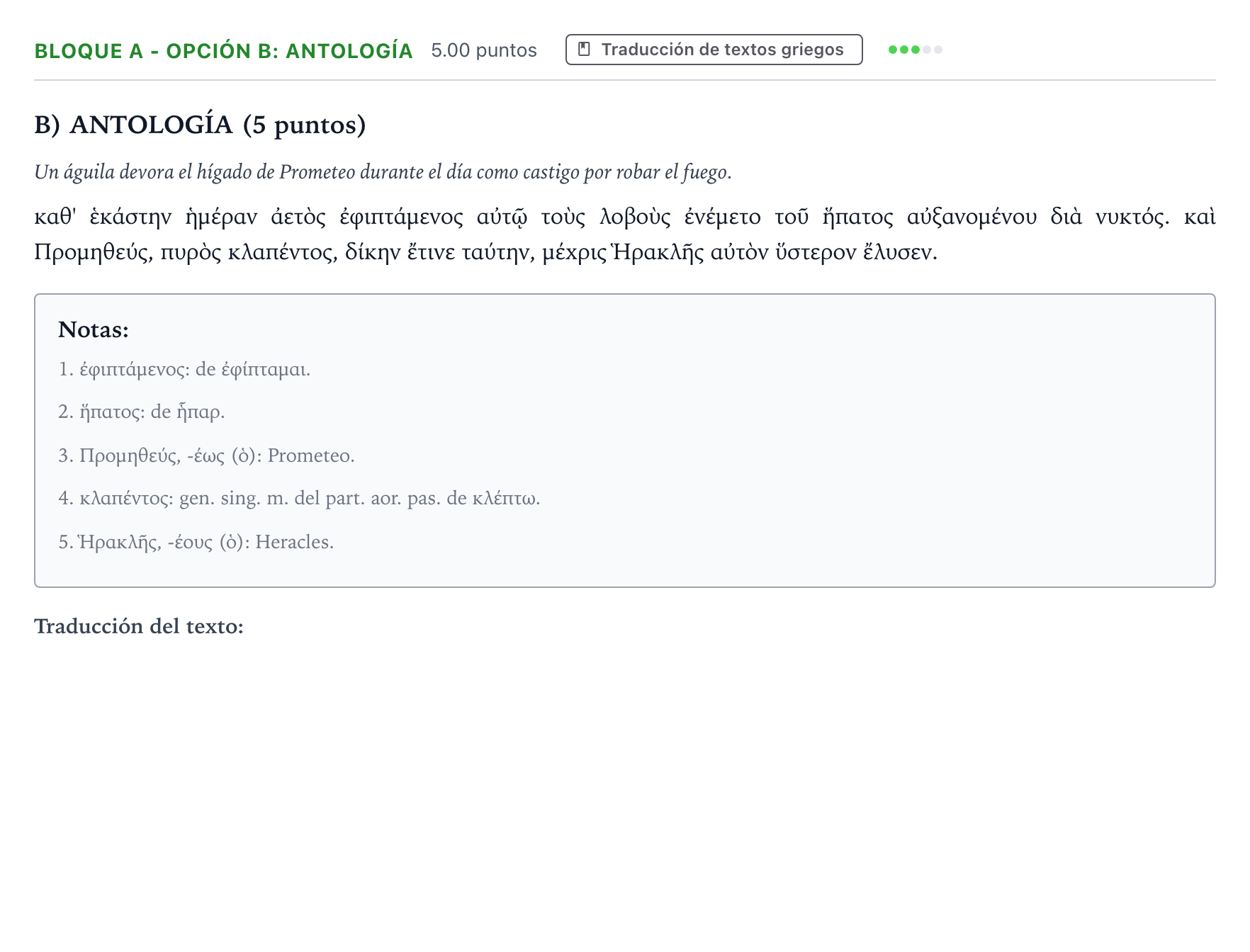 Enunciado: Bloque A - Opción B: Antología · Griego II PAU Andalucía Ordinaria Reserva 2023