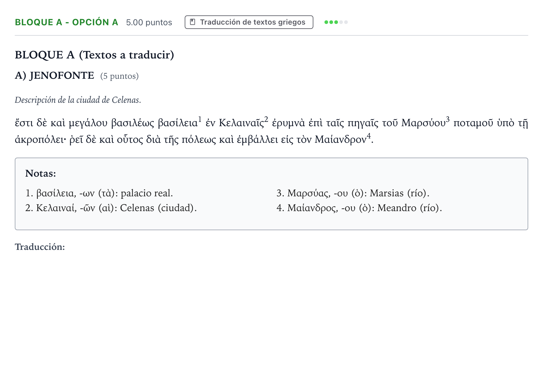 Enunciado: Bloque A - Opción A · Griego II PAU Andalucía Ordinaria Suplente 2023
