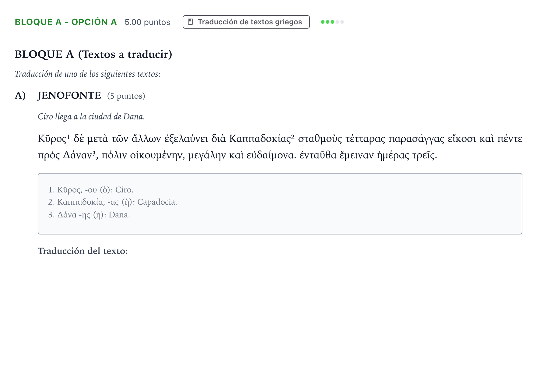 Enunciado: Bloque A - Opción A · Griego II PAU Andalucía Ordinaria Titular 2023
