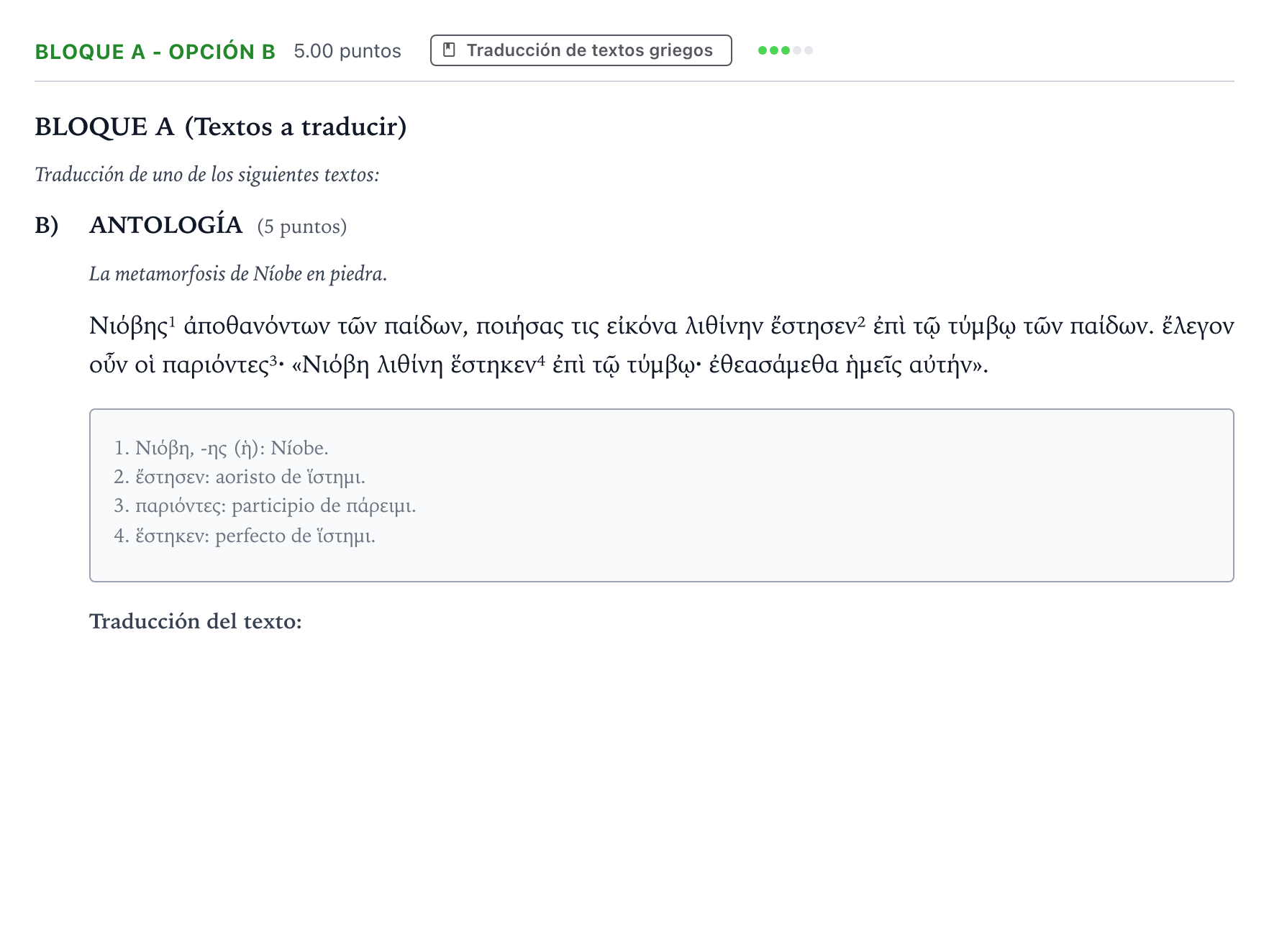 Enunciado: Bloque A - Opción B · Griego II PAU Andalucía Ordinaria Titular 2023