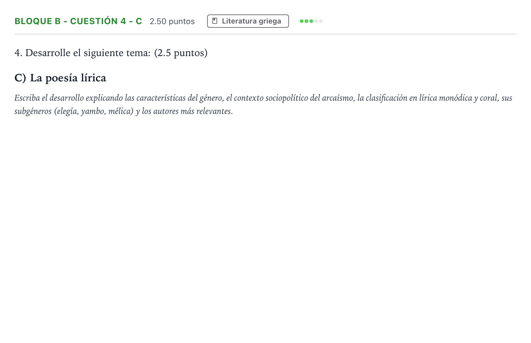 Enunciado: Bloque B - Cuestión 4 - C · Griego II PAU Andalucía Ordinaria Titular 2023