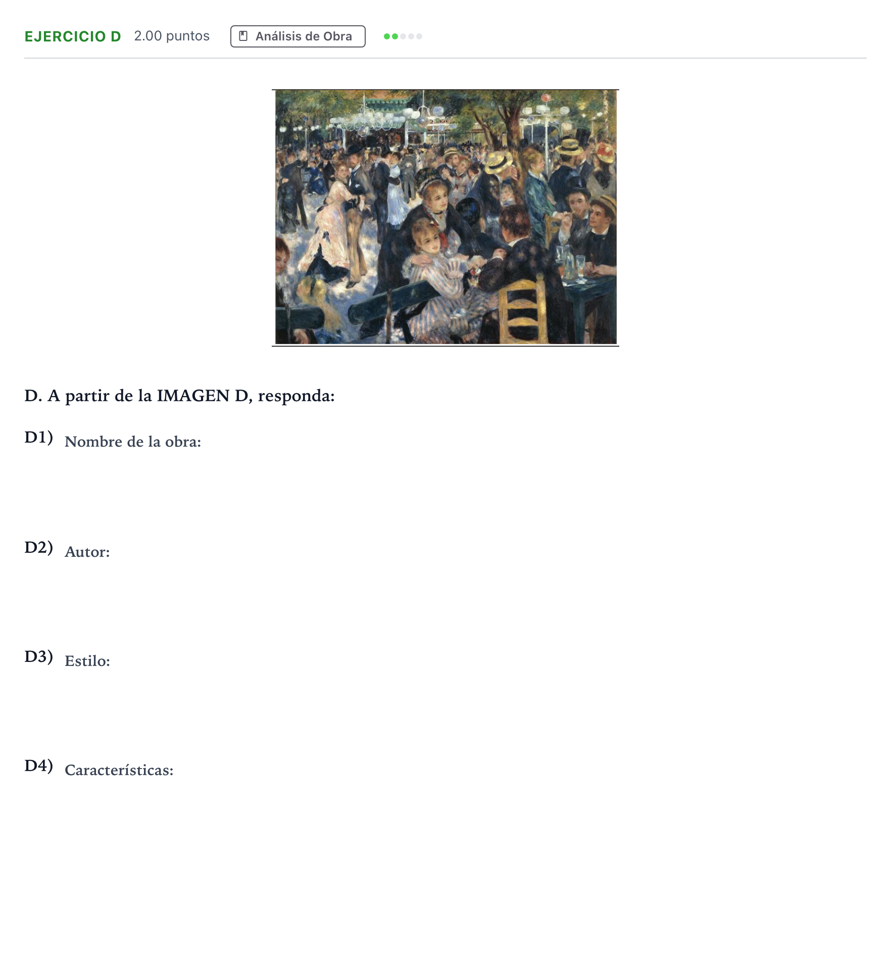 Enunciado: Ejercicio D · Historia del Arte PAU Andalucía Extraordinaria Suplente 2023