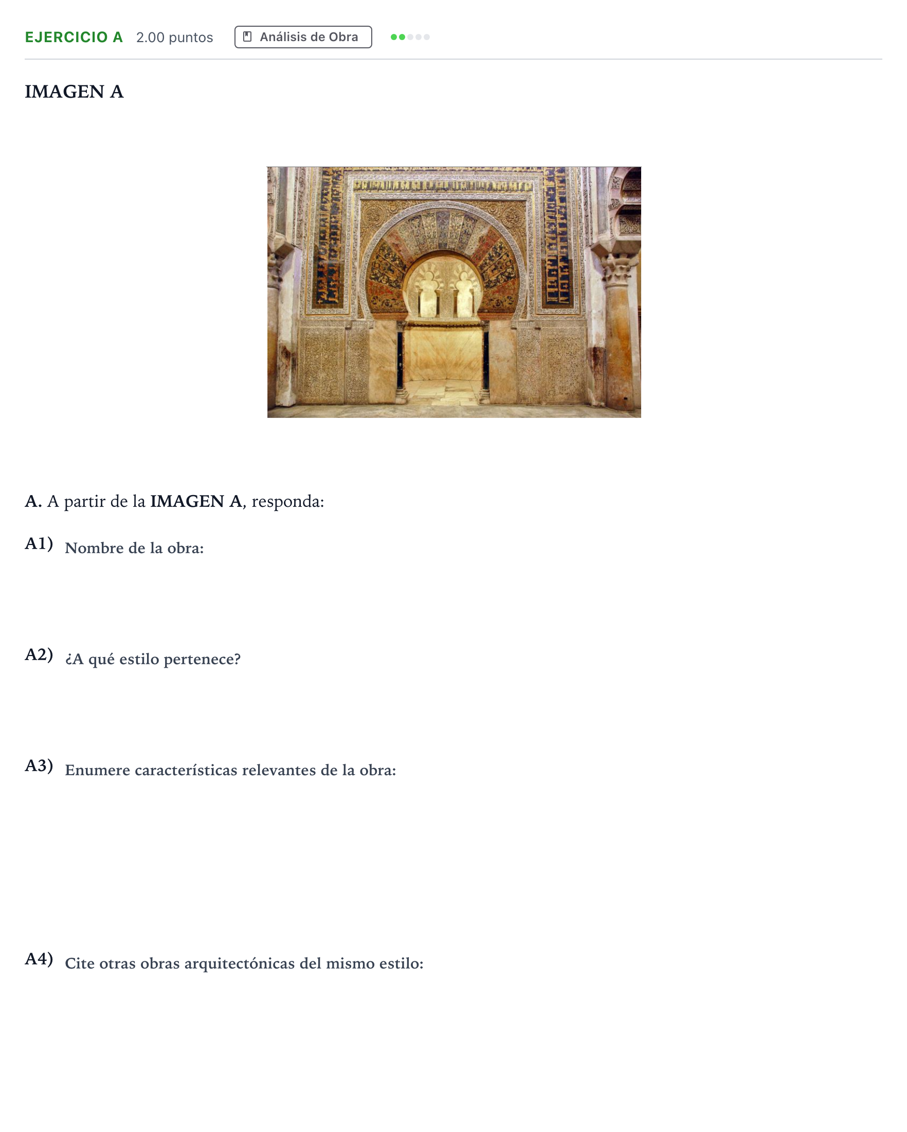 Enunciado: Ejercicio A · Historia del Arte PAU Andalucía Extraordinaria Titular 2023
