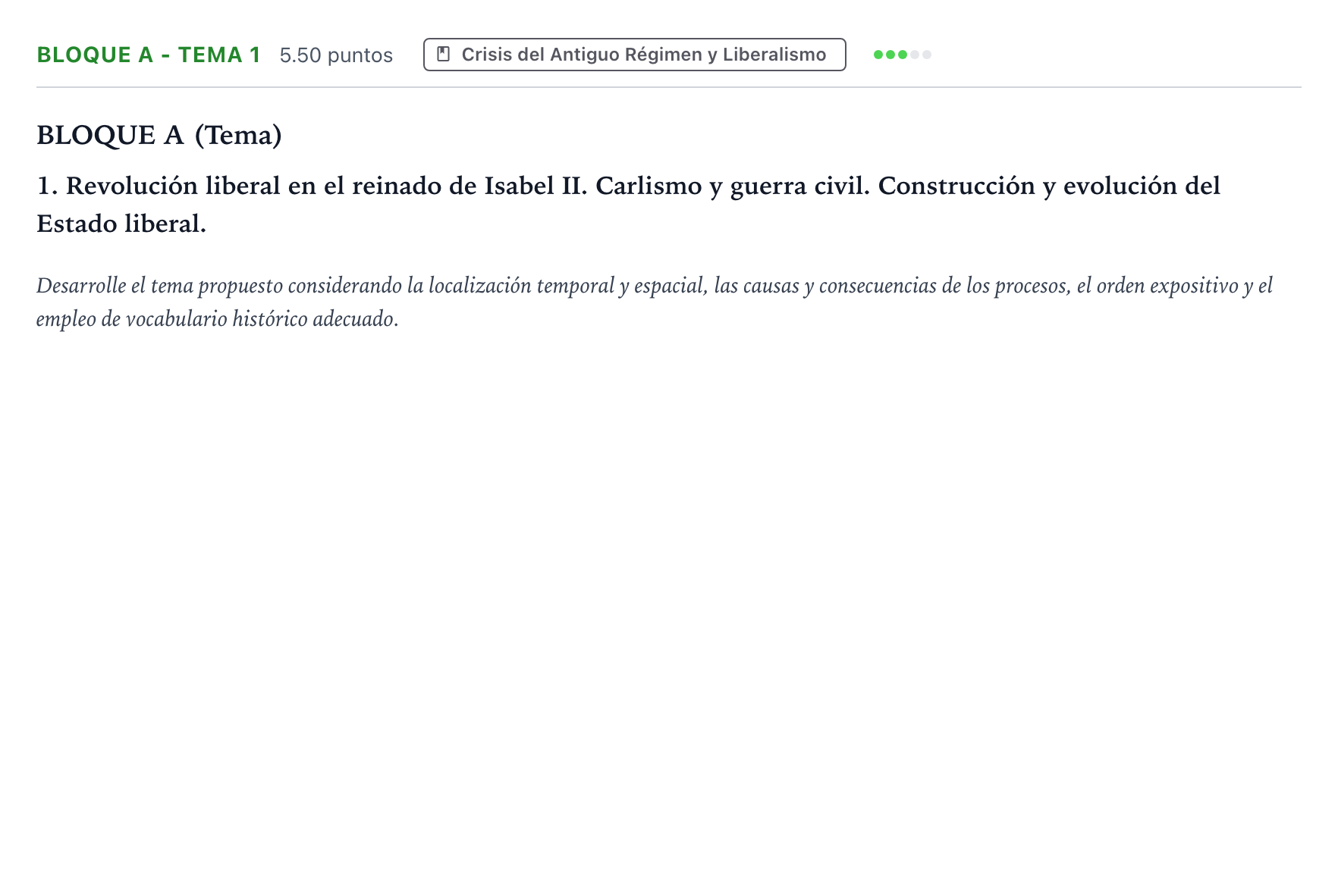 Enunciado: Bloque A - Tema 1 · Historia de España PAU Andalucía Extraordinaria Reserva 2023