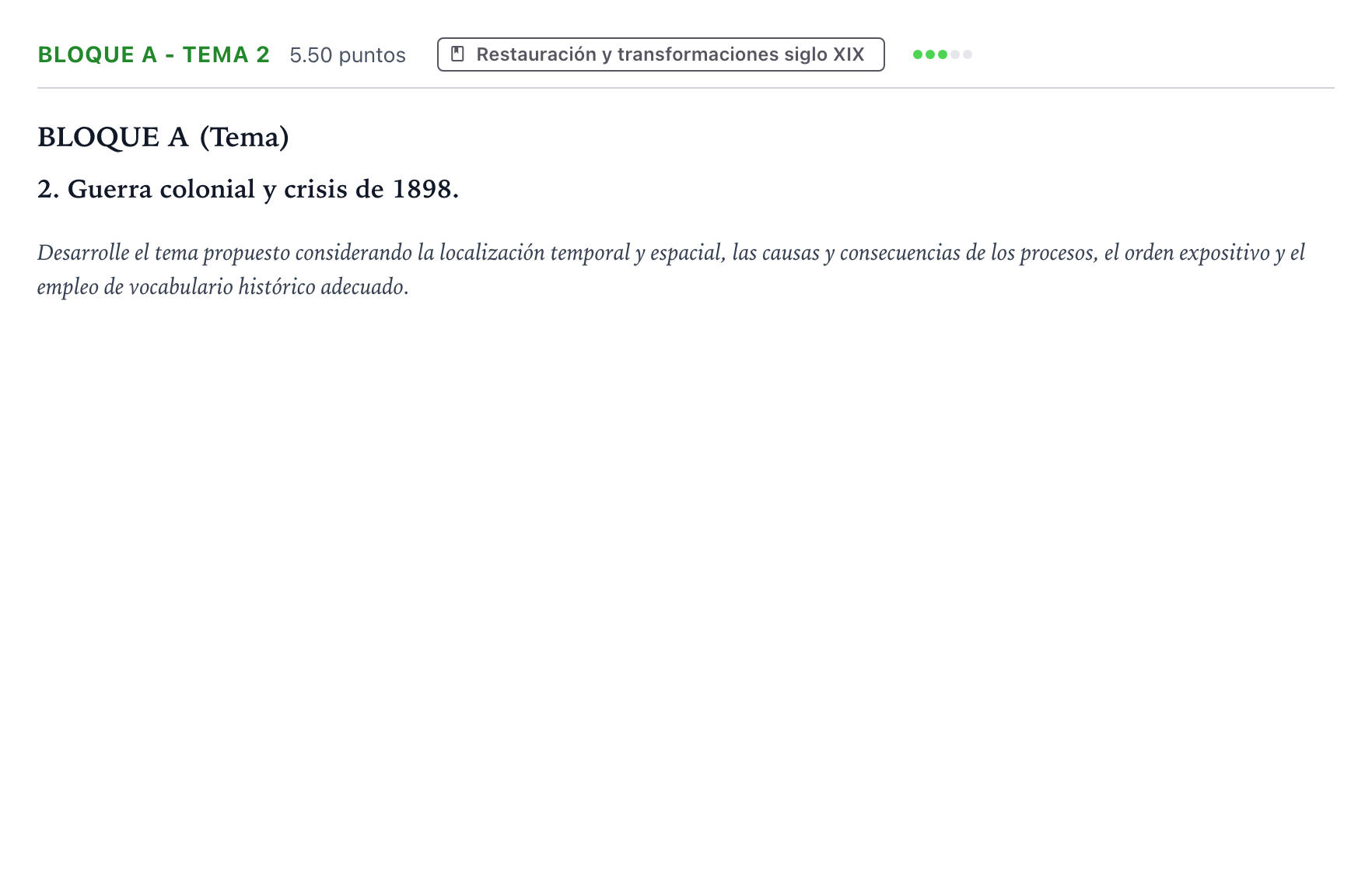 Enunciado: Bloque A - Tema 2 · Historia de España PAU Andalucía Extraordinaria Reserva 2023