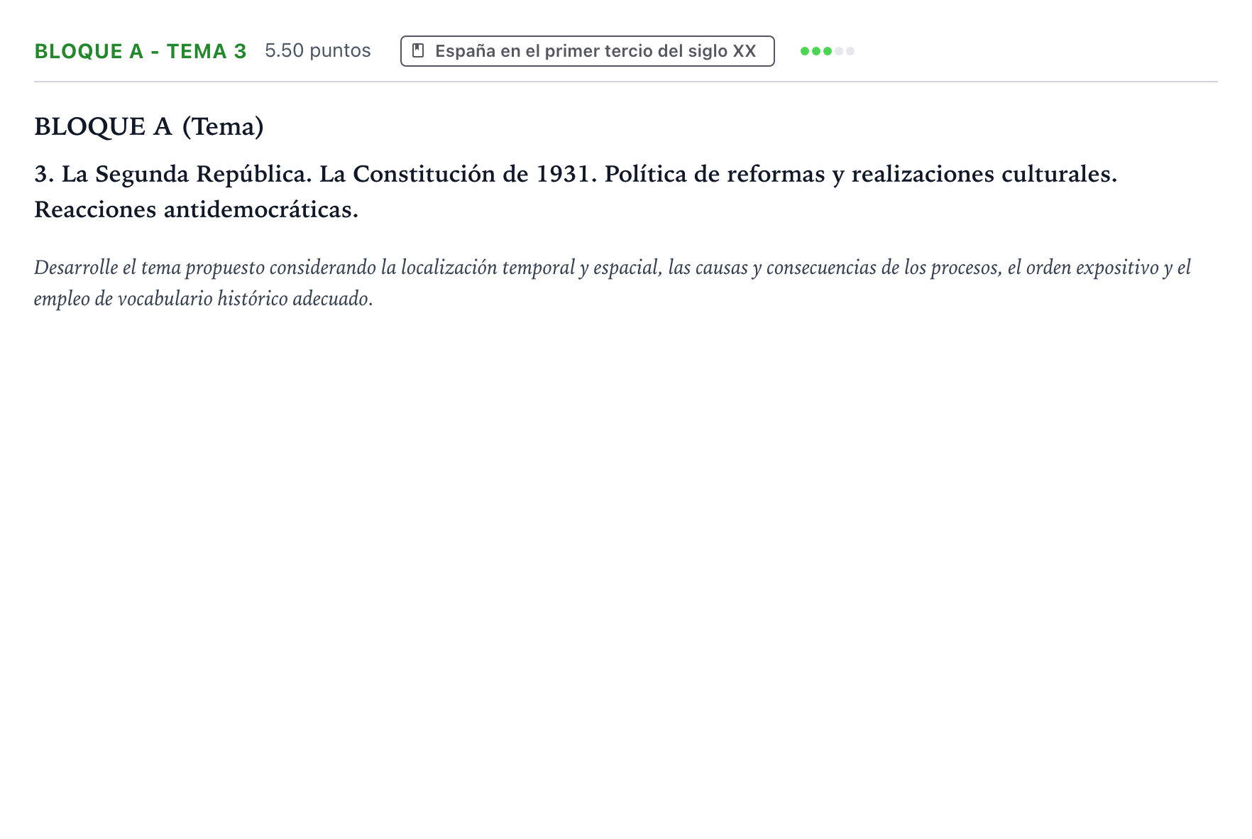 Enunciado: Bloque A - Tema 3 · Historia de España PAU Andalucía Extraordinaria Reserva 2023