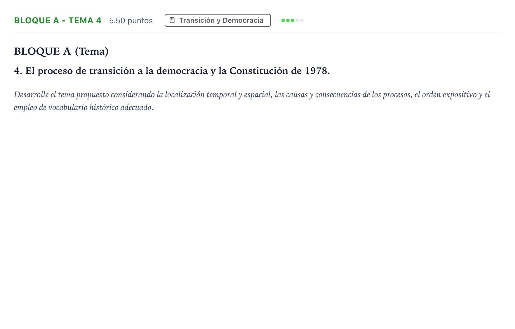 Enunciado: Bloque A - Tema 4 · Historia de España PAU Andalucía Extraordinaria Reserva 2023