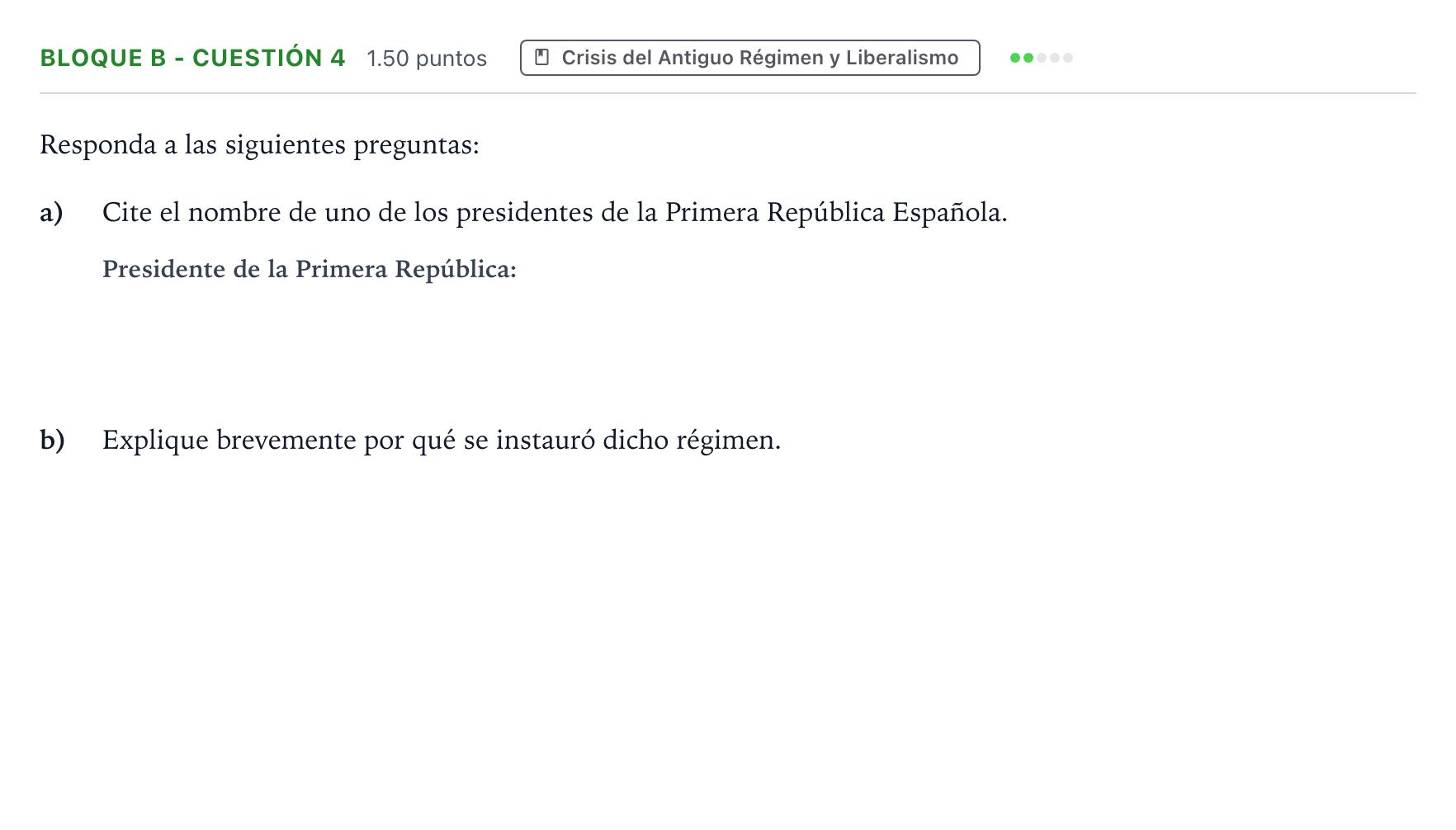 Enunciado: Bloque B - Cuestión 4 · Historia de España PAU Andalucía Extraordinaria Reserva 2023