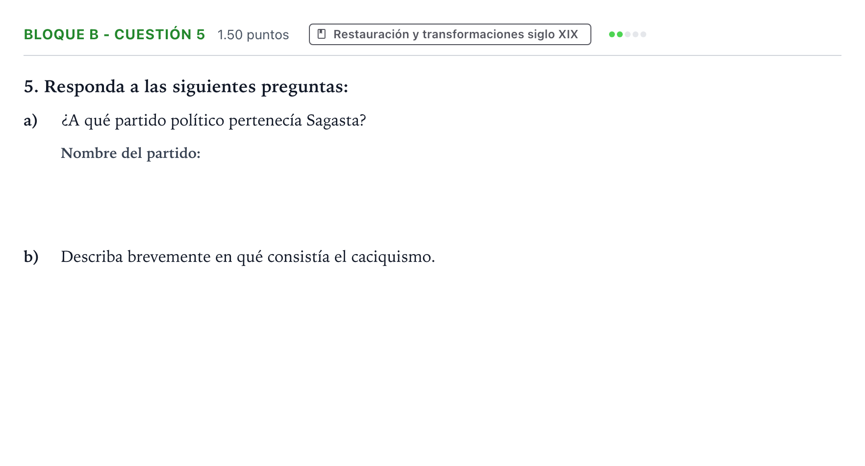 Enunciado: Bloque B - Cuestión 5 · Historia de España PAU Andalucía Extraordinaria Reserva 2023