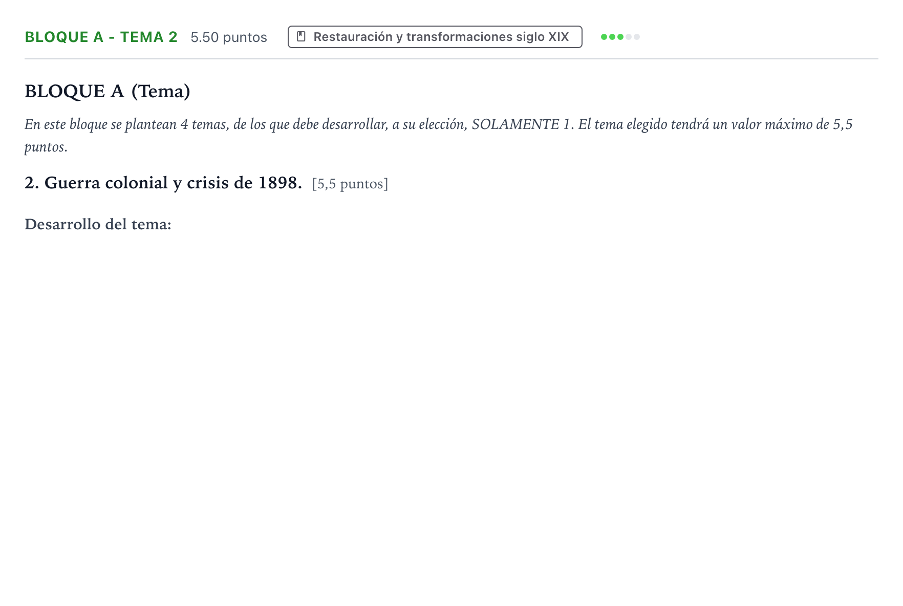 Enunciado: Bloque A - Tema 2 · Historia de España PAU Andalucía Extraordinaria Suplente 2023