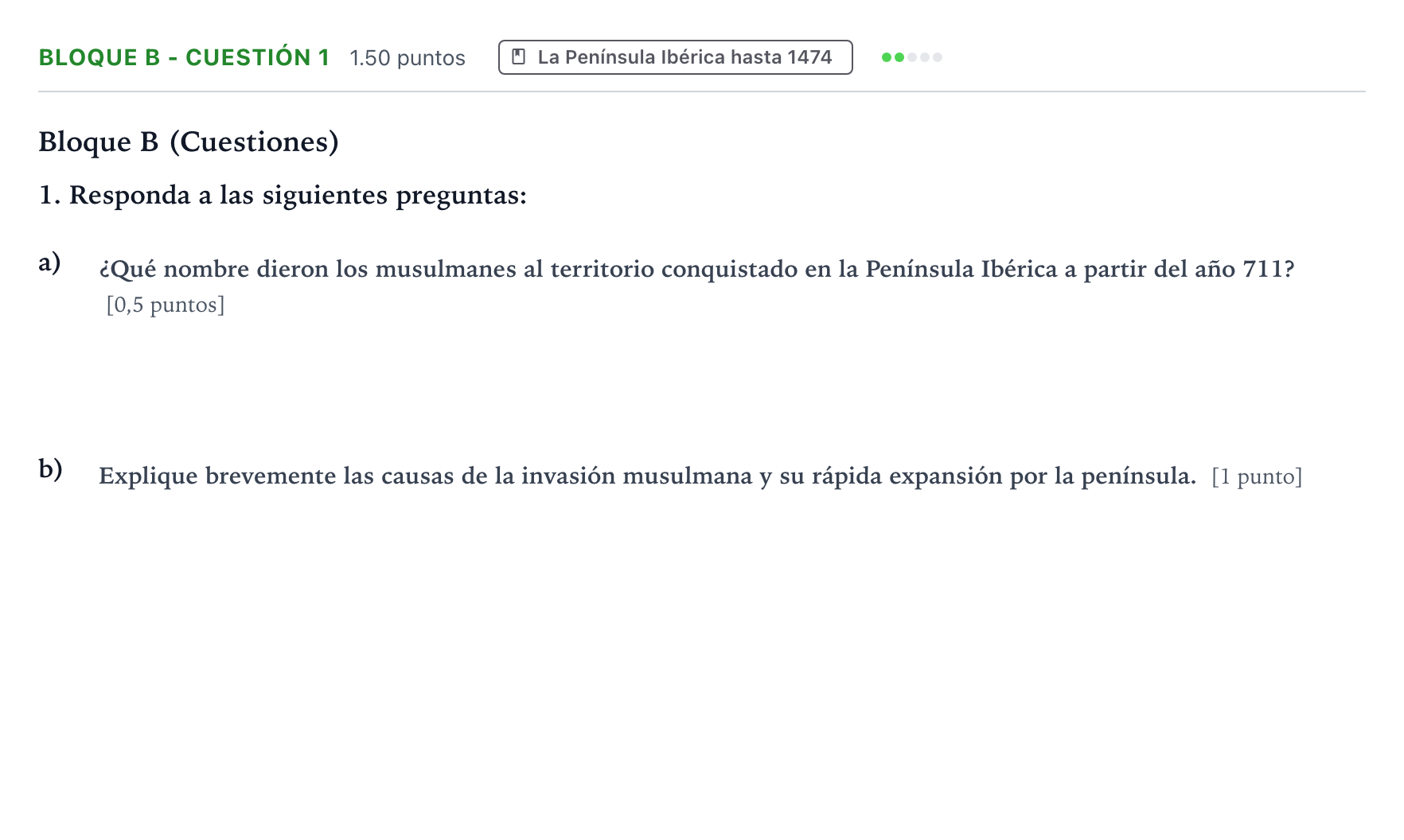 Enunciado: Bloque B - Cuestión 1 · Historia de España PAU Andalucía Extraordinaria Suplente 2023