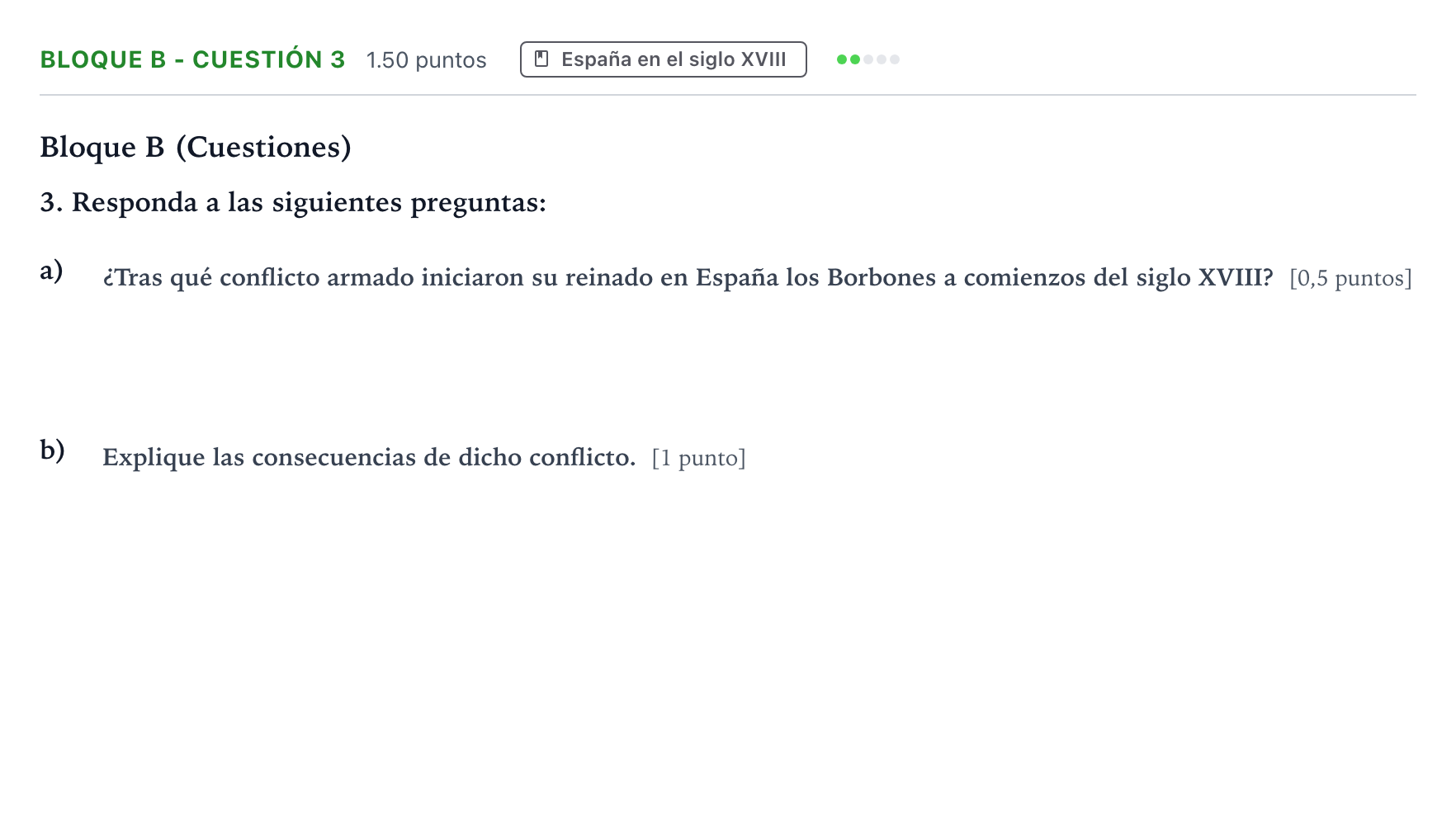 Enunciado: Bloque B - Cuestión 3 · Historia de España PAU Andalucía Extraordinaria Suplente 2023