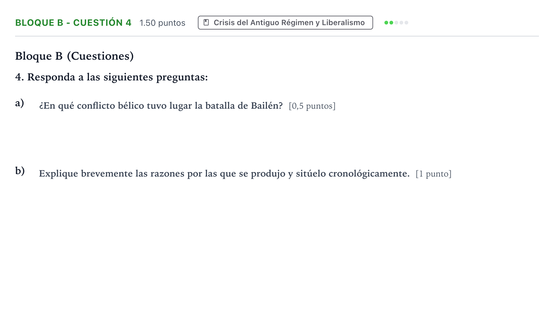 Enunciado: Bloque B - Cuestión 4 · Historia de España PAU Andalucía Extraordinaria Suplente 2023