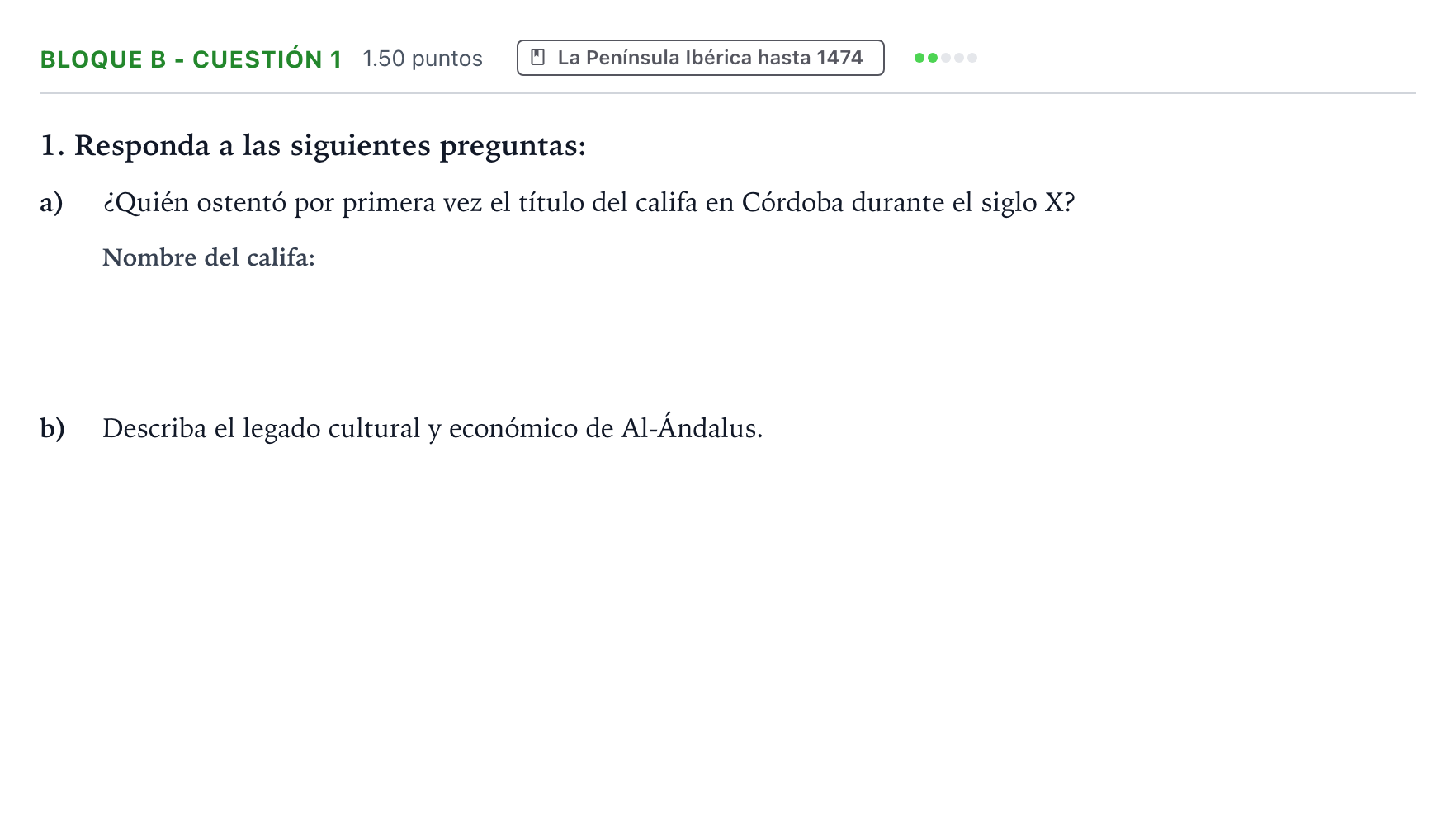 Enunciado: Bloque B - Cuestión 1 · Historia de España PAU Andalucía Extraordinaria Titular 2023