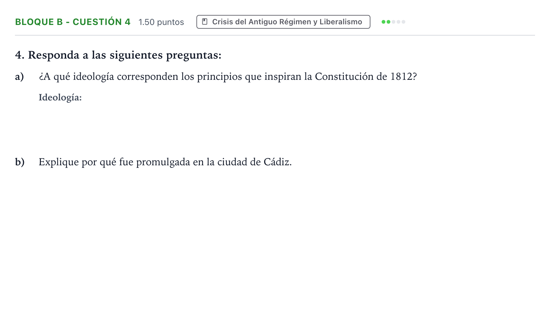 Enunciado: Bloque B - Cuestión 4 · Historia de España PAU Andalucía Extraordinaria Titular 2023