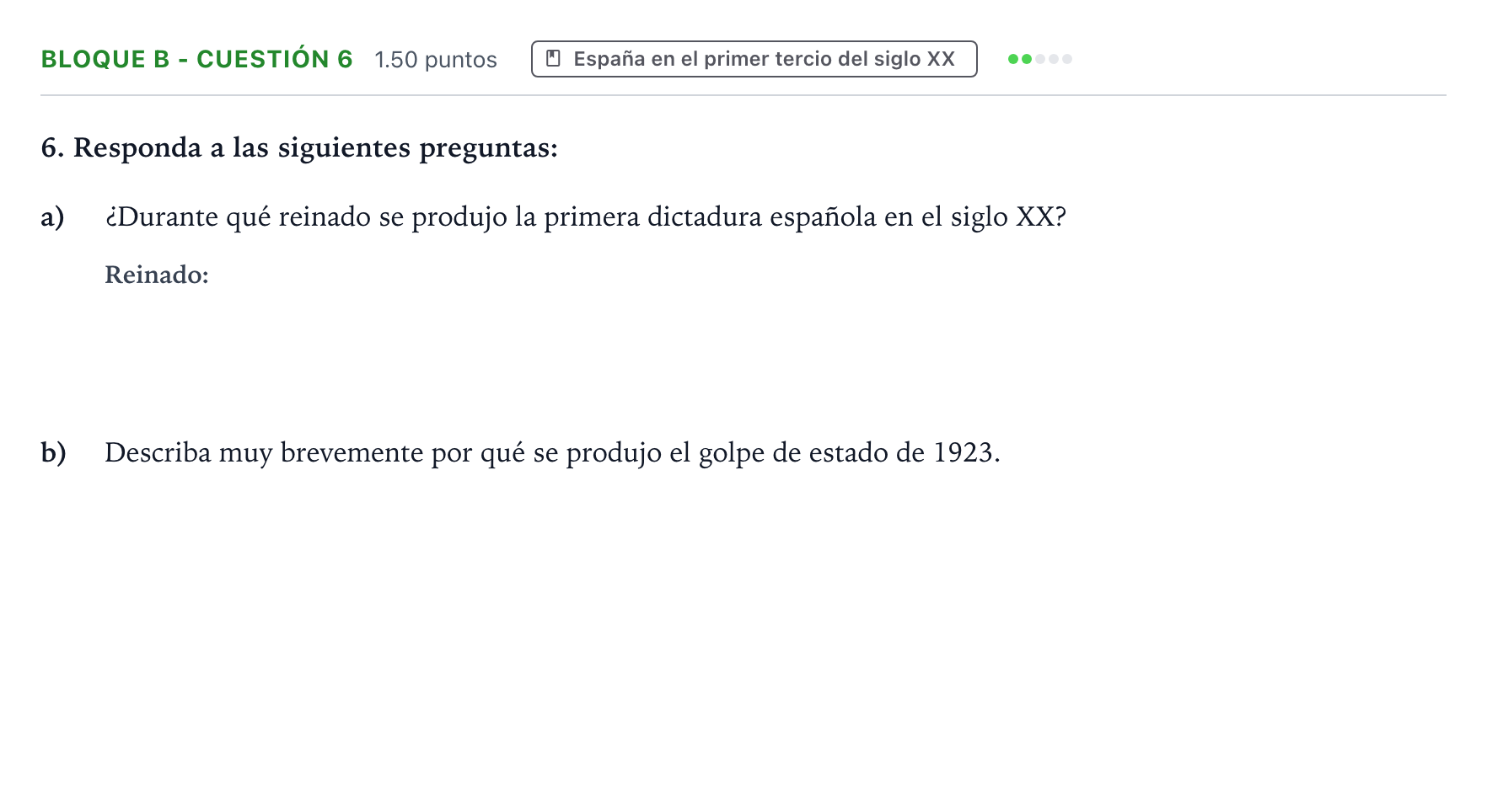 Enunciado: Bloque B - Cuestión 6 · Historia de España PAU Andalucía Extraordinaria Titular 2023