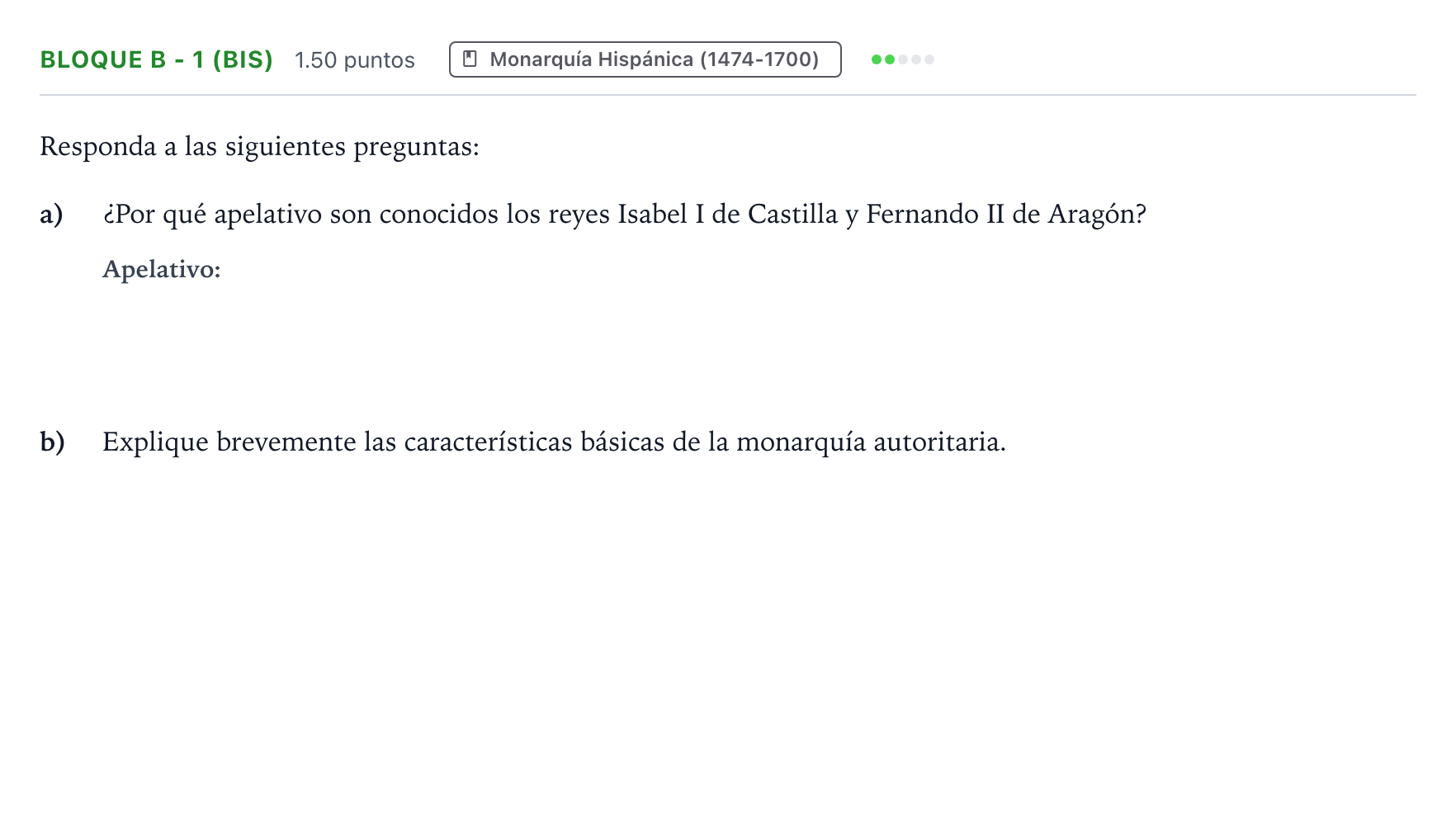 Enunciado: Bloque B - 1 (bis) · Historia de España PAU Andalucía Ordinaria Reserva 2023