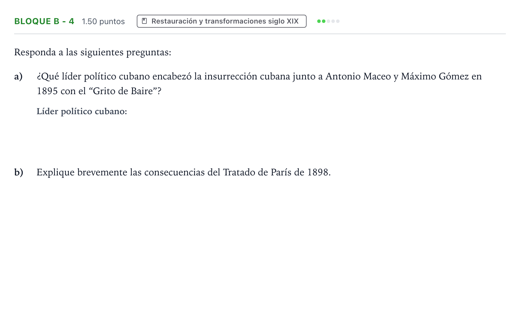 Enunciado: Bloque B - 4 · Historia de España PAU Andalucía Ordinaria Reserva 2023
