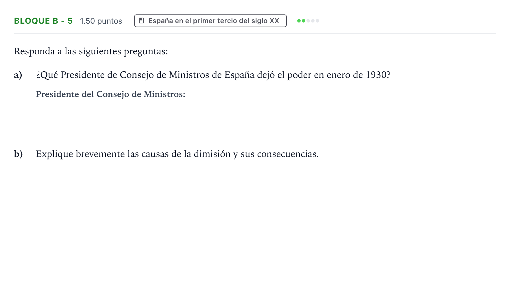 Enunciado: Bloque B - 5 · Historia de España PAU Andalucía Ordinaria Reserva 2023