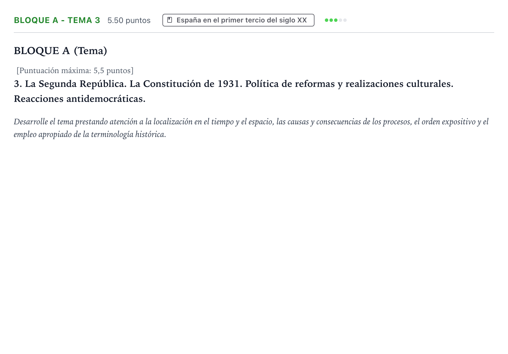 Enunciado: Bloque A - Tema 3 · Historia de España PAU Andalucía Ordinaria Suplente 2023