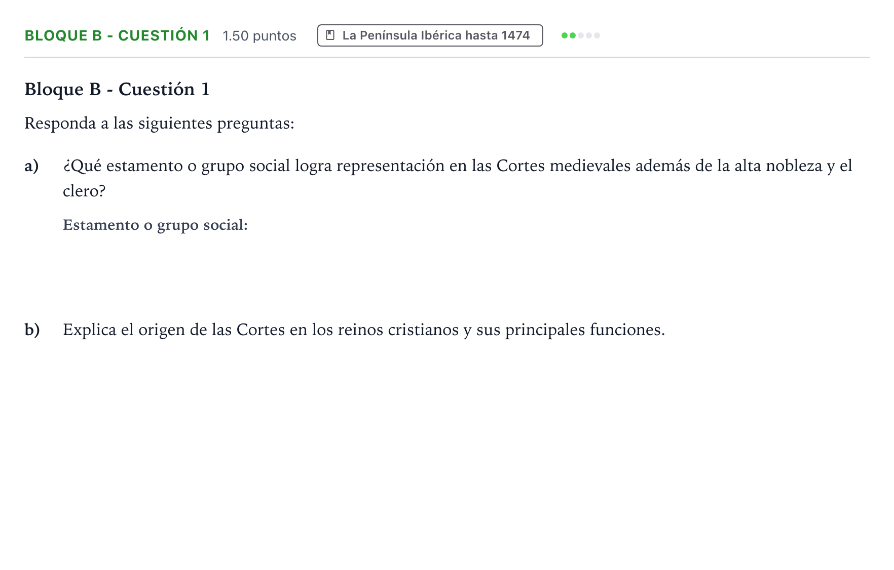 Enunciado: Bloque B - Cuestión 1 · Historia de España PAU Andalucía Ordinaria Suplente 2023
