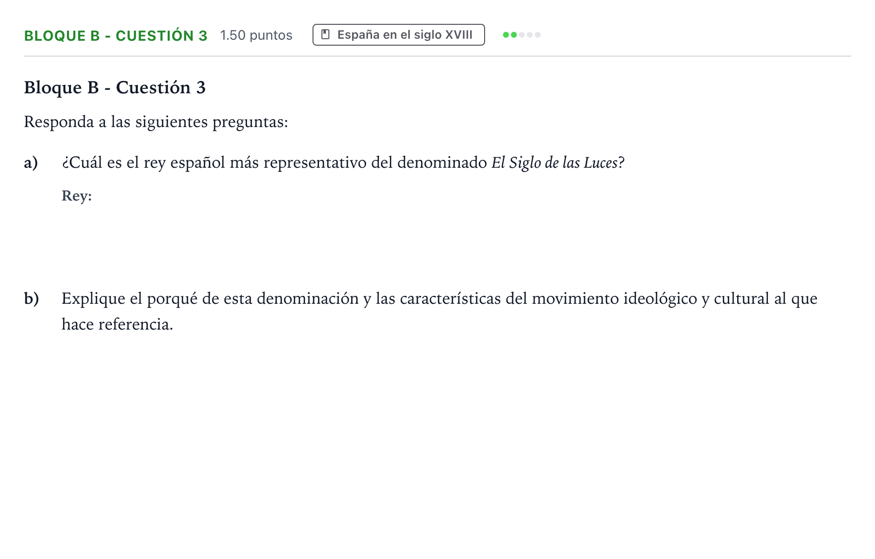 Enunciado: Bloque B - Cuestión 3 · Historia de España PAU Andalucía Ordinaria Suplente 2023