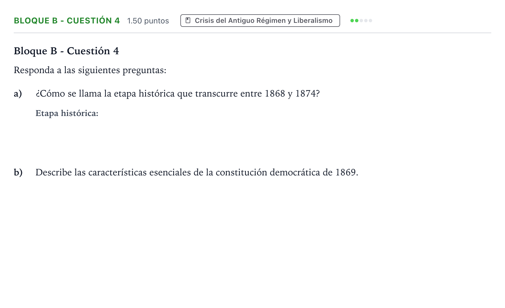 Enunciado: Bloque B - Cuestión 4 · Historia de España PAU Andalucía Ordinaria Suplente 2023