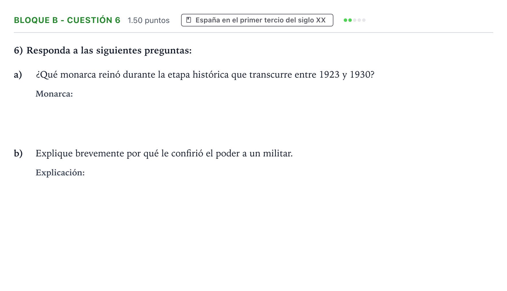 Enunciado: Bloque B - Cuestión 6 · Historia de España PAU Andalucía Ordinaria Suplente 2023