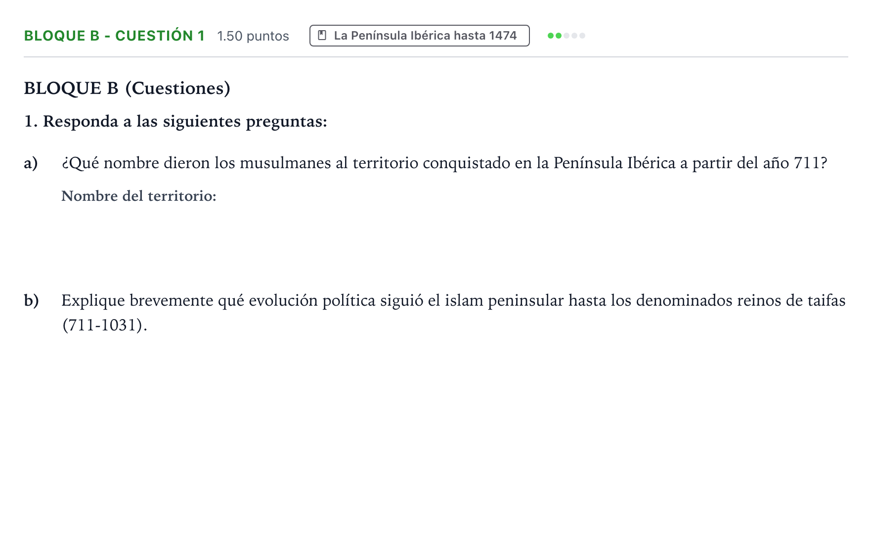 Enunciado: Bloque B - Cuestión 1 · Historia de España PAU Andalucía Ordinaria Titular 2023