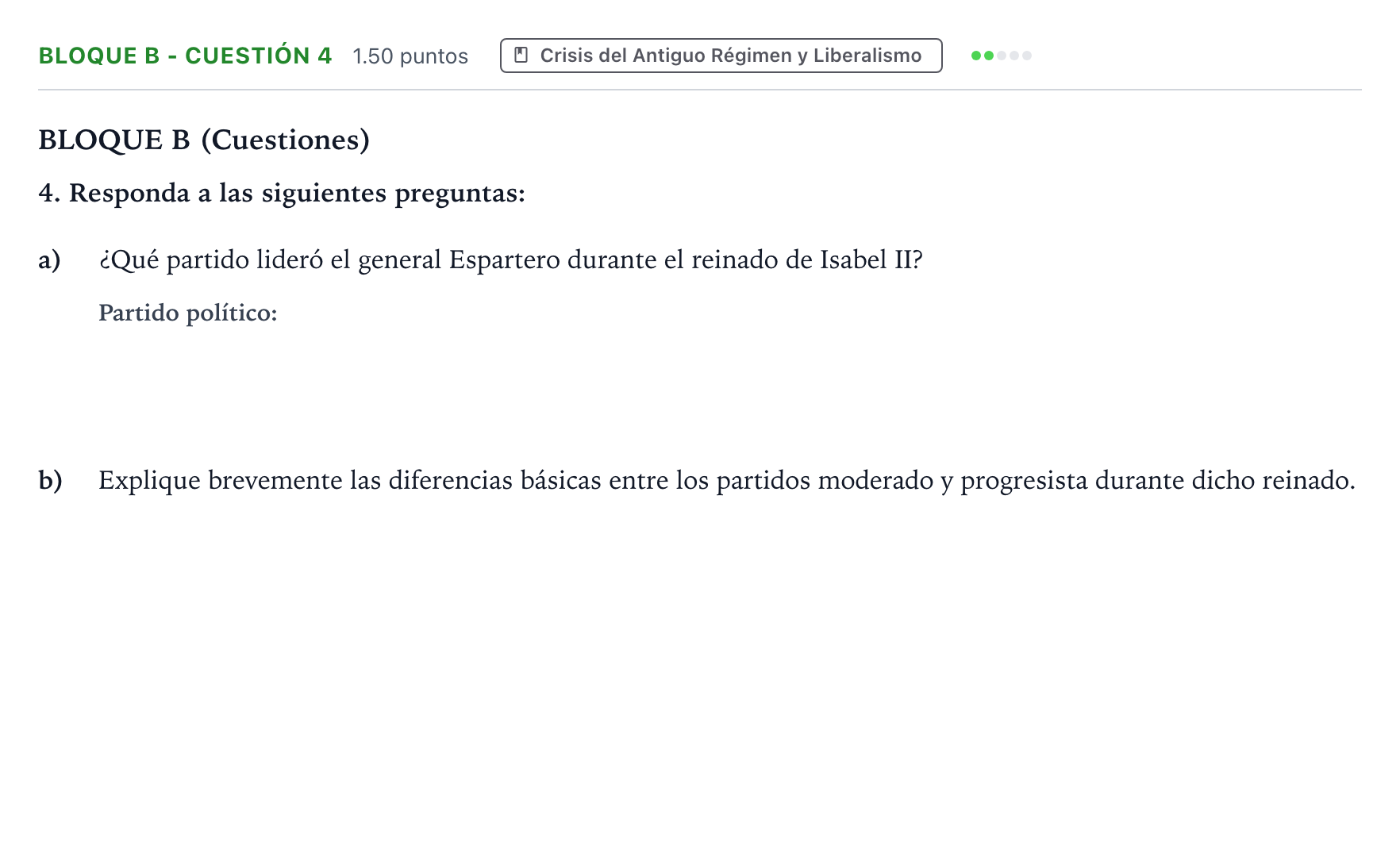 Enunciado: Bloque B - Cuestión 4 · Historia de España PAU Andalucía Ordinaria Titular 2023