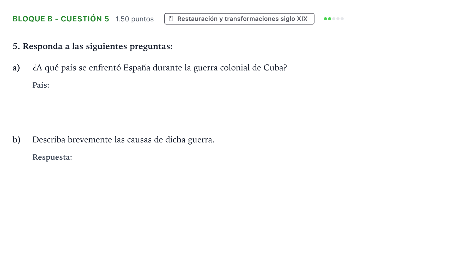 Enunciado: Bloque B - Cuestión 5 · Historia de España PAU Andalucía Ordinaria Titular 2023