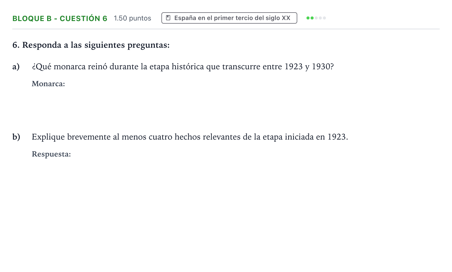 Enunciado: Bloque B - Cuestión 6 · Historia de España PAU Andalucía Ordinaria Titular 2023