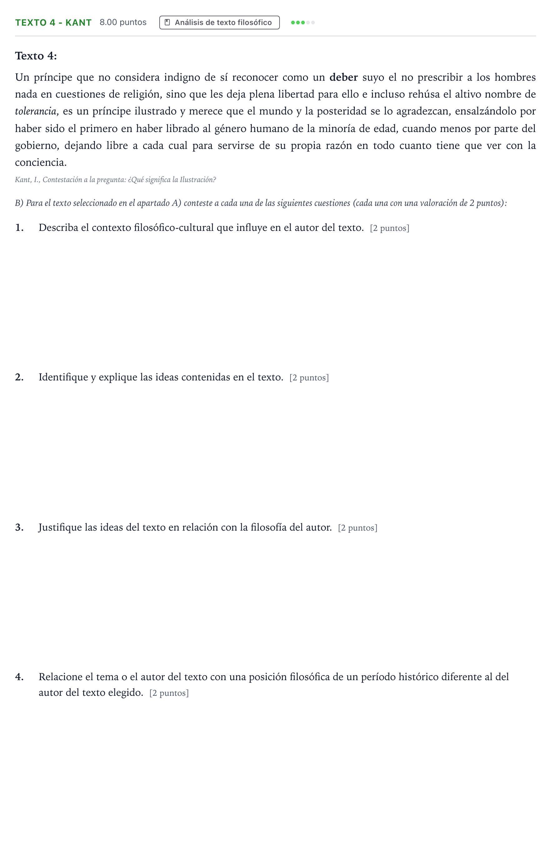 Enunciado: Ejercicio Texto 4 - Kant · Historia de la Filosofía PAU Andalucía Ordinaria Reserva 2023