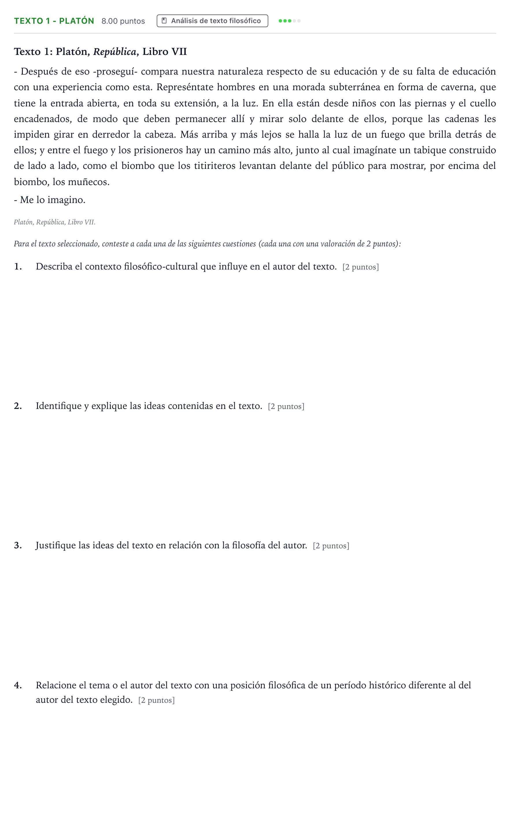 Enunciado: Ejercicio Texto 1 - Platón · Historia de la Filosofía PAU Andalucía Ordinaria Suplente 2023