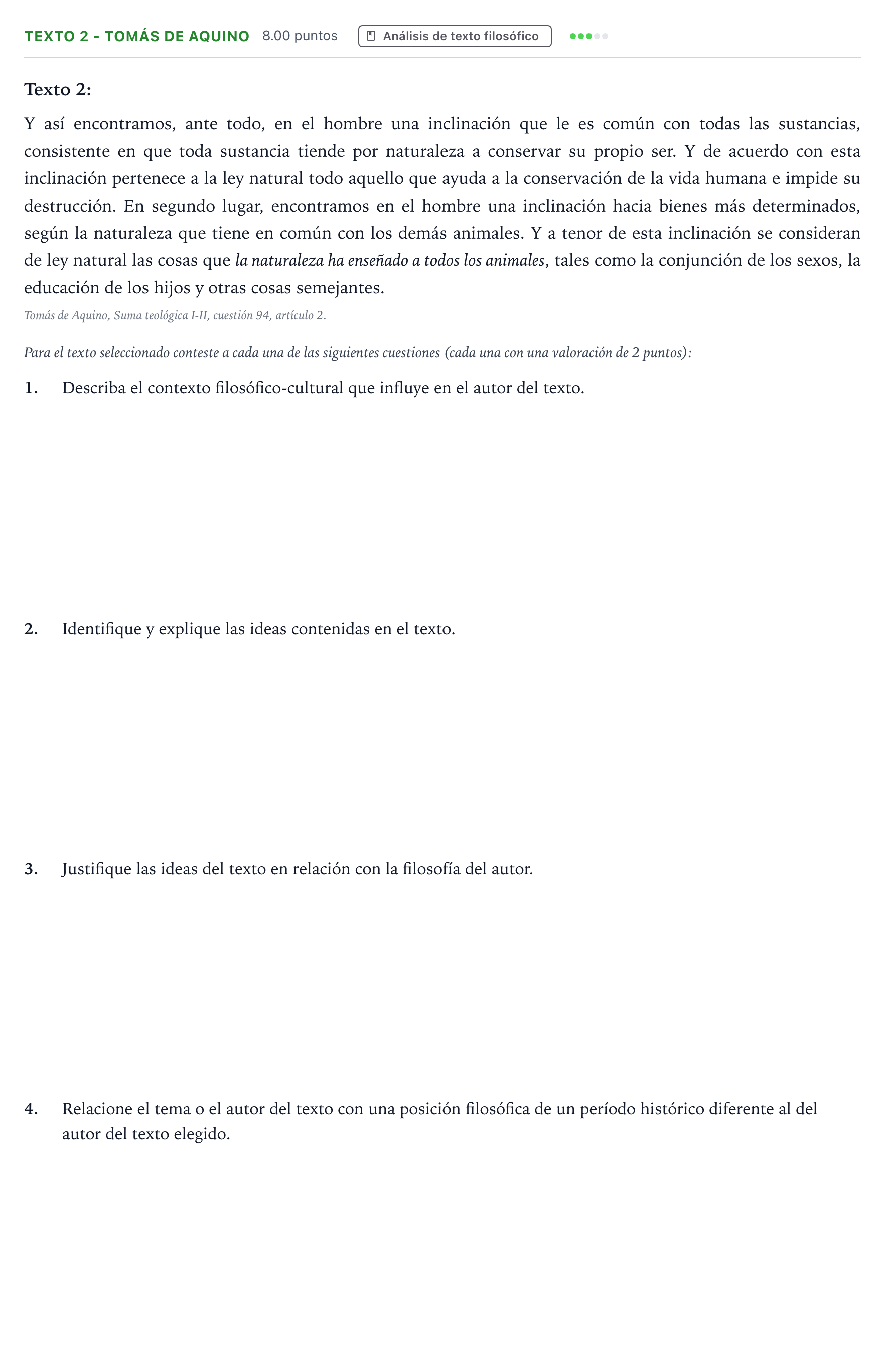 Enunciado: Ejercicio Texto 2 - Tomás de Aquino · Historia de la Filosofía PAU Andalucía Ordinaria Suplente 2023