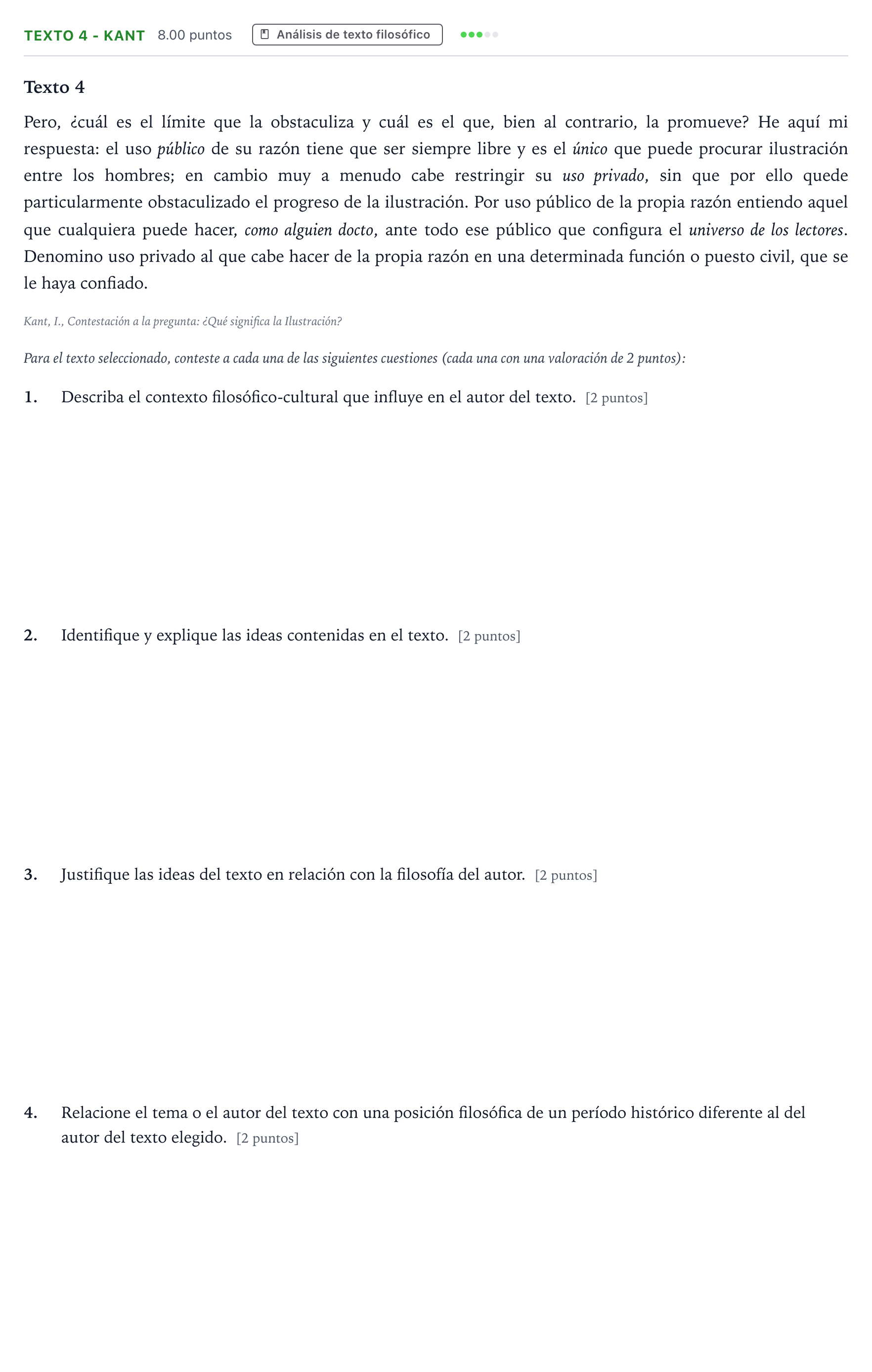 Enunciado: Ejercicio Texto 4 - Kant · Historia de la Filosofía PAU Andalucía Ordinaria Suplente 2023