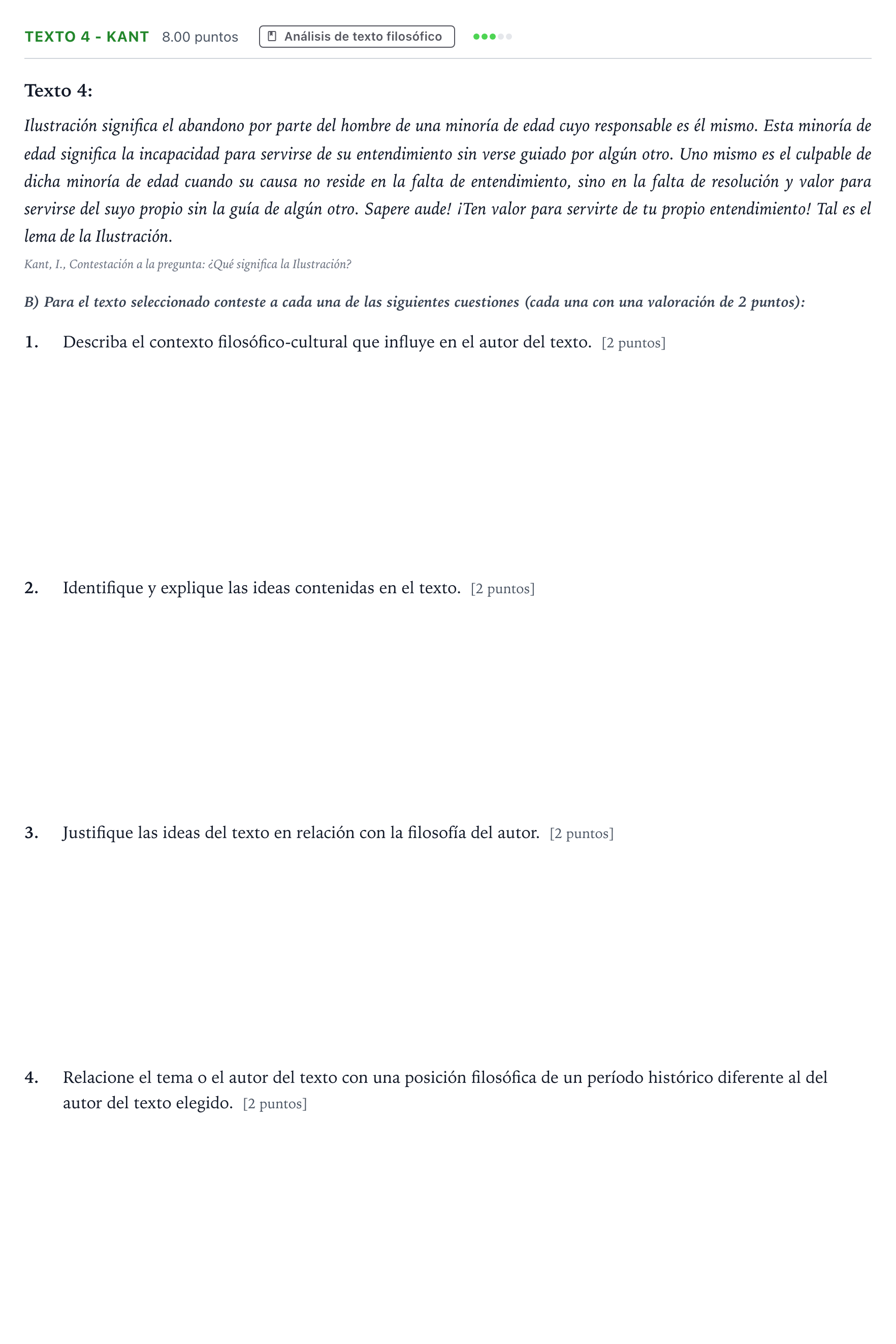 Enunciado: Ejercicio Texto 4 - Kant · Historia de la Filosofía PAU Andalucía Ordinaria Titular 2023