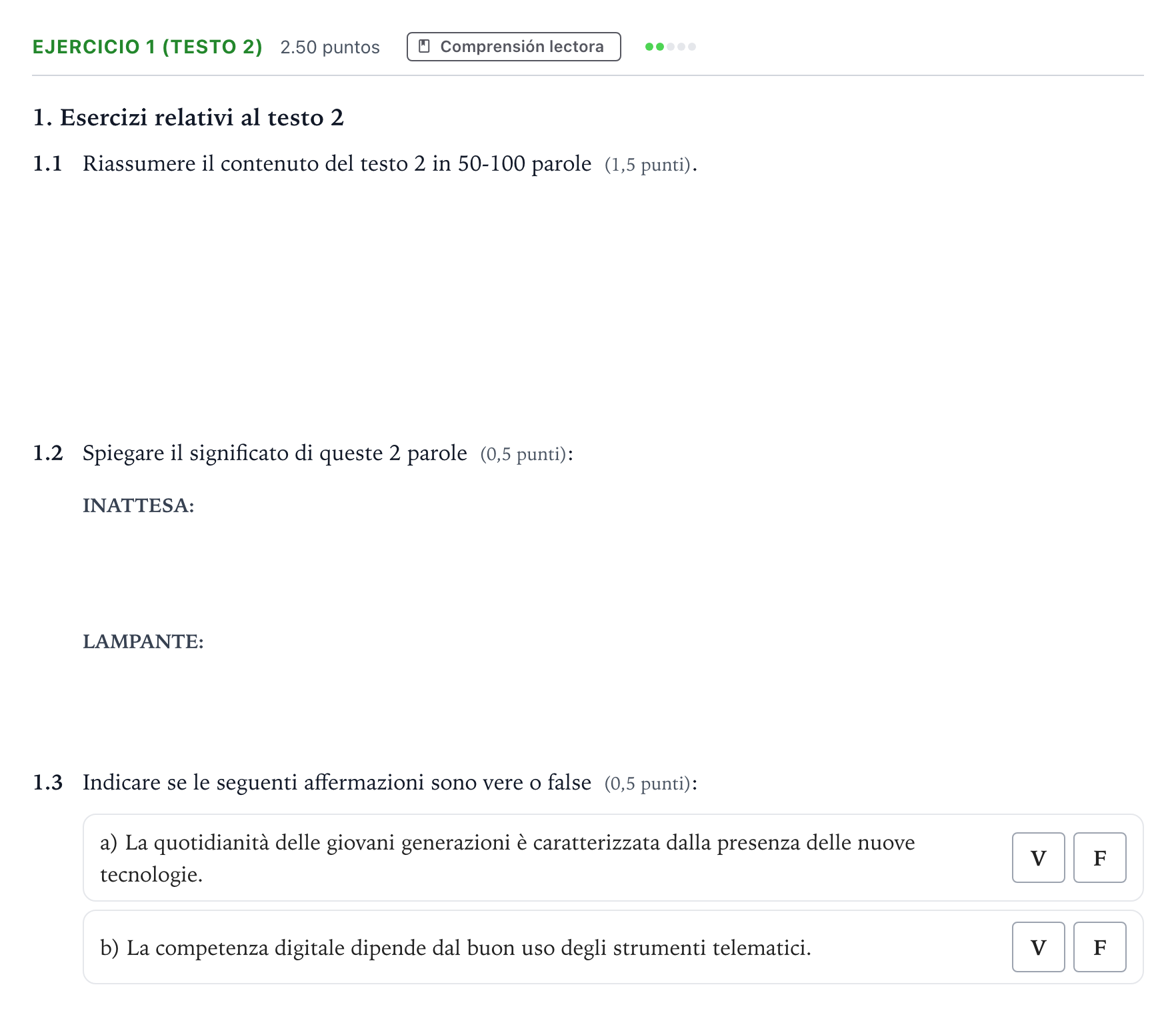 Enunciado: Ejercicio 1 (Testo 2) · Italiano PAU Andalucía Extraordinaria Reserva 2023