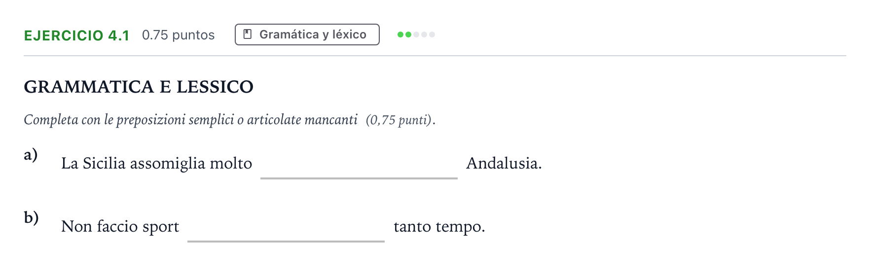 Enunciado: Ejercicio 4.1 · Italiano PAU Andalucía Extraordinaria Reserva 2023